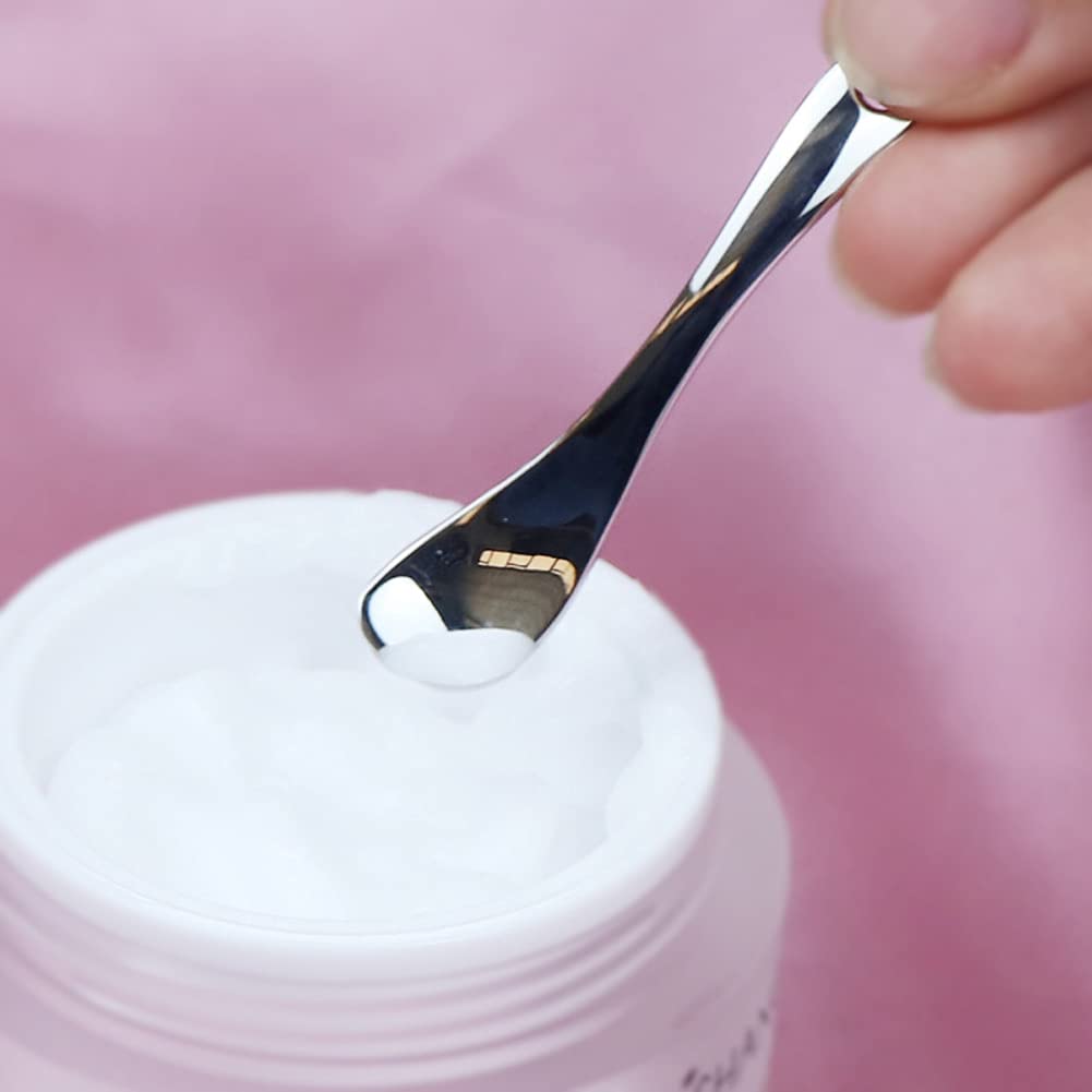 4 Pieces Zinc Alloy Makeup Spatula Eye Cream Spoon Beauty Scoop Mini Spoon Makeup Beauty Spoons Mini Cosmetic Skincare Spatula for Cream Lotions, Spoon Shaped, Silver-Color