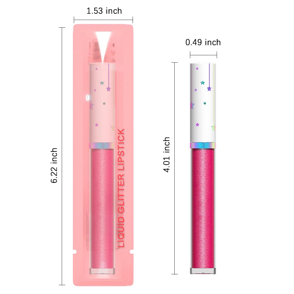 evpct 1Pcs Hot Pink Metallic Glitter Lip Gloss Stain lip color Lipstick for Women Long Lasting Waterproof 24, Rose Pink Frosted Metallic Shimmer Chrome iridescent Liquid Lipstick Lip Gloss Makeup, 01#