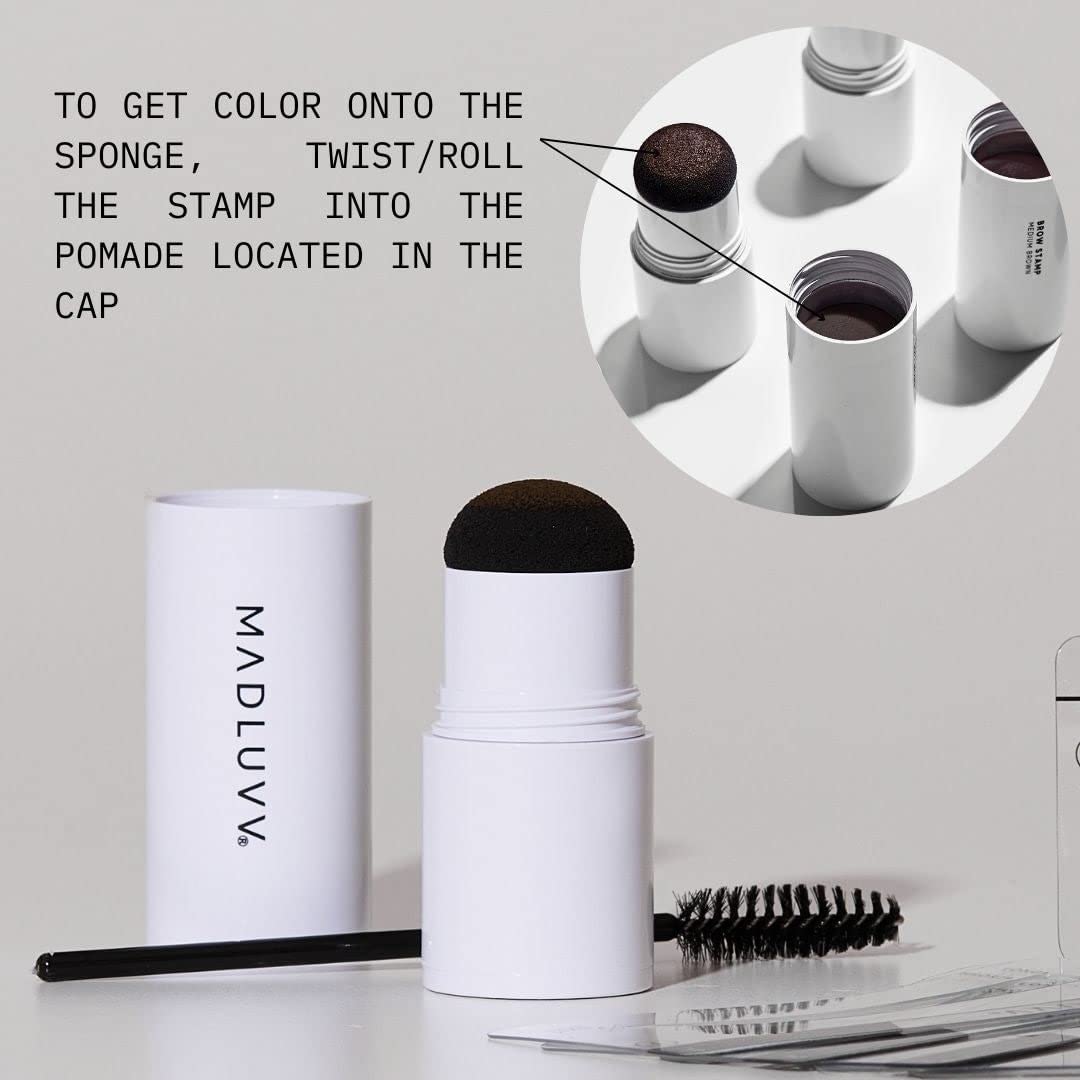 MADLUVV Brow Stamp Kit with Brow Stencils – Easy Eyebrow Shaper for Natural-Looking Brows – Popular Eyebrow Stencil Kit Used by Professionals – 9 Shapes, Spoolie, Travel Bag & Stamp (Nearly Black)