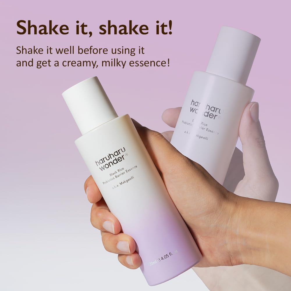 haruharu Wonder Black Rice Probiotics Barrier Essence 4.05 fl. oz., Essence Toner to Strengthen Skin Barrier with Ceramides, Fermented Ingredients, Milky Essence, Moisturizing, Plumping