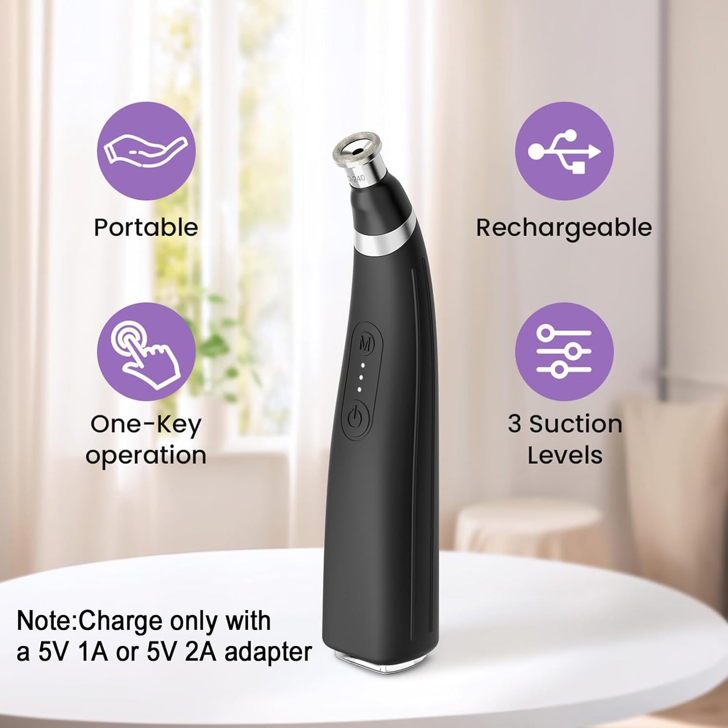 Diamond Microdermabrasion Machine, UNOISETION Rechargeable Micro Dermabrasion Facial Tool with 12 Diamond Tips, Blackhead Remover for Home Travel