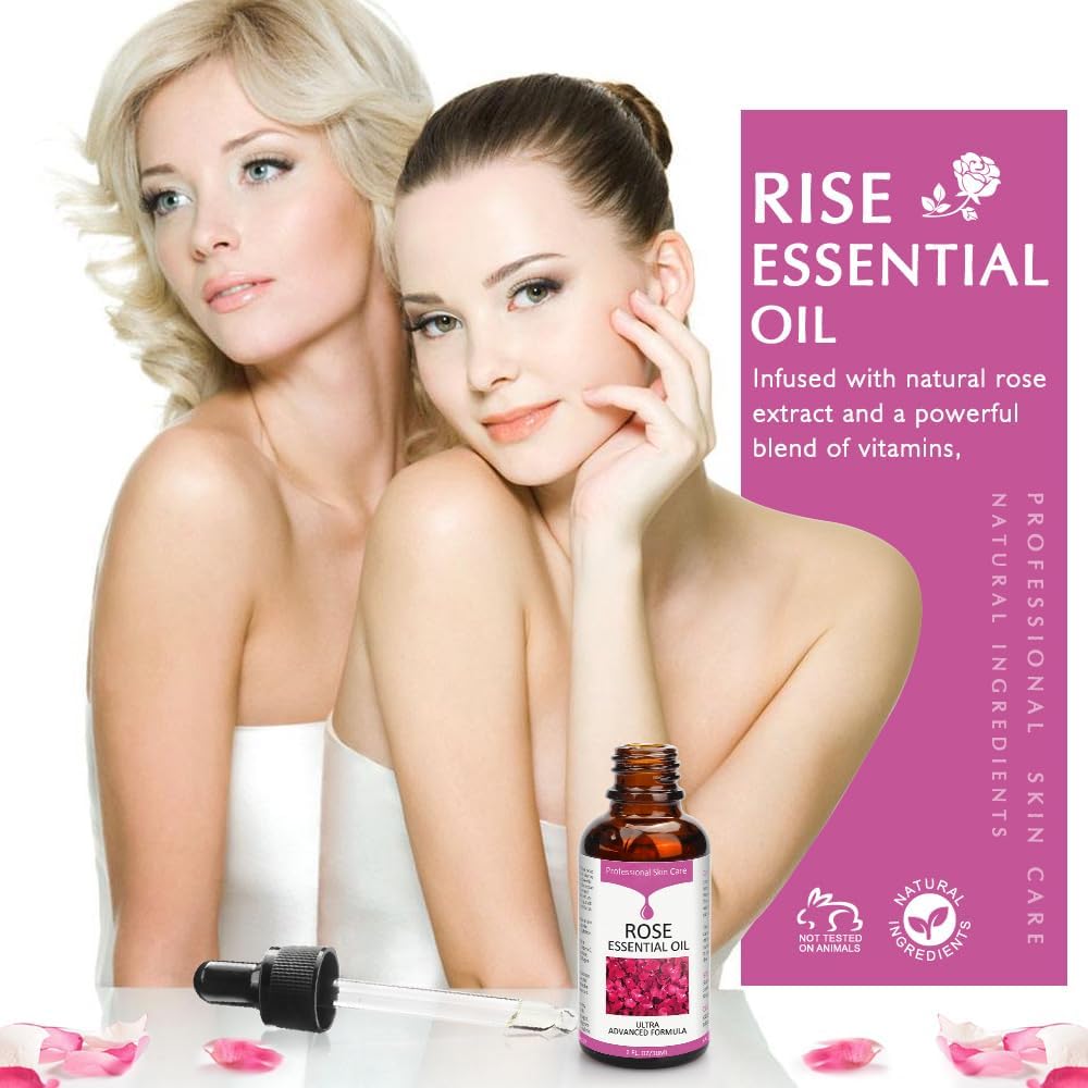 Rose Essential Oil, Face Moisturizer Oil, Face Essential Oils for Women, Rose Oil for Face, Skin Care, 1 FL.OZ (30ml)