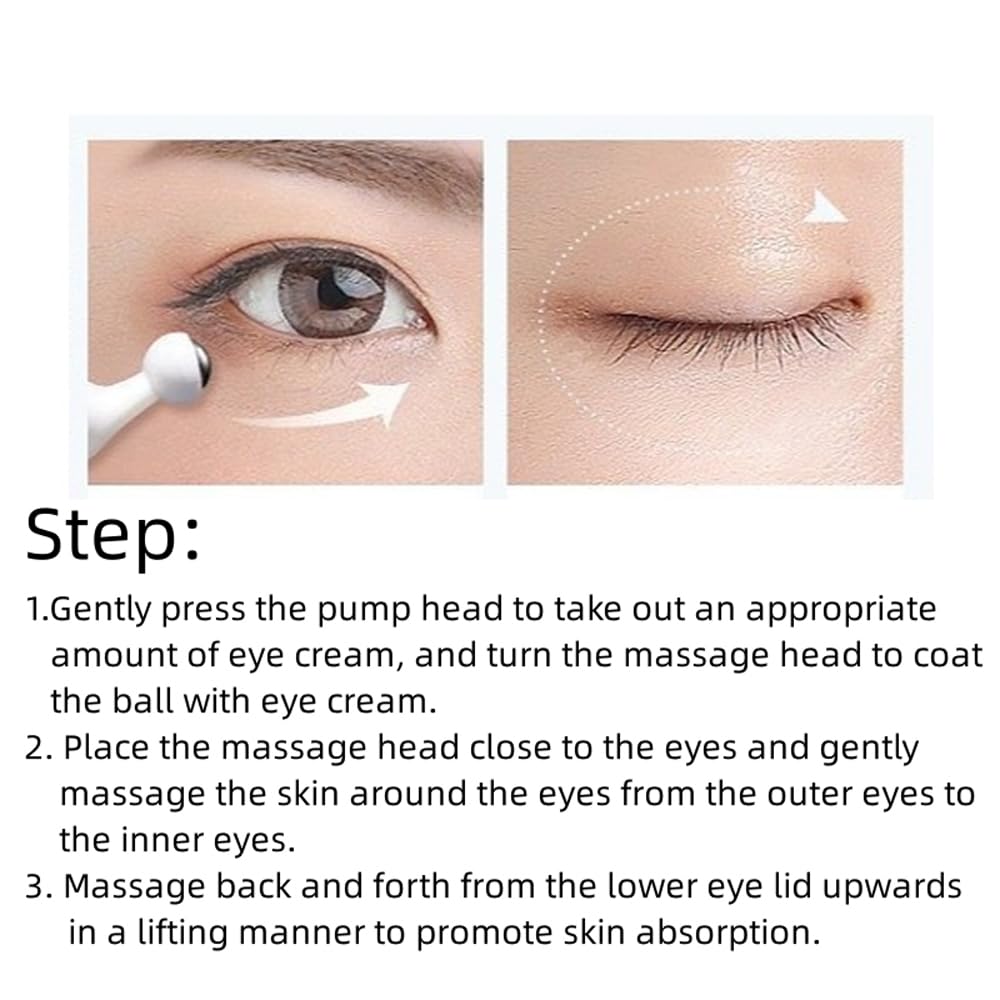 Snail Peptide Under Eye Cream with 73% Snail Mucin & 2% Nicotinamide for Dark Circles, Puffiness & Wrinkles, with 360° Massaging Roller Ball, 0.57 fl oz