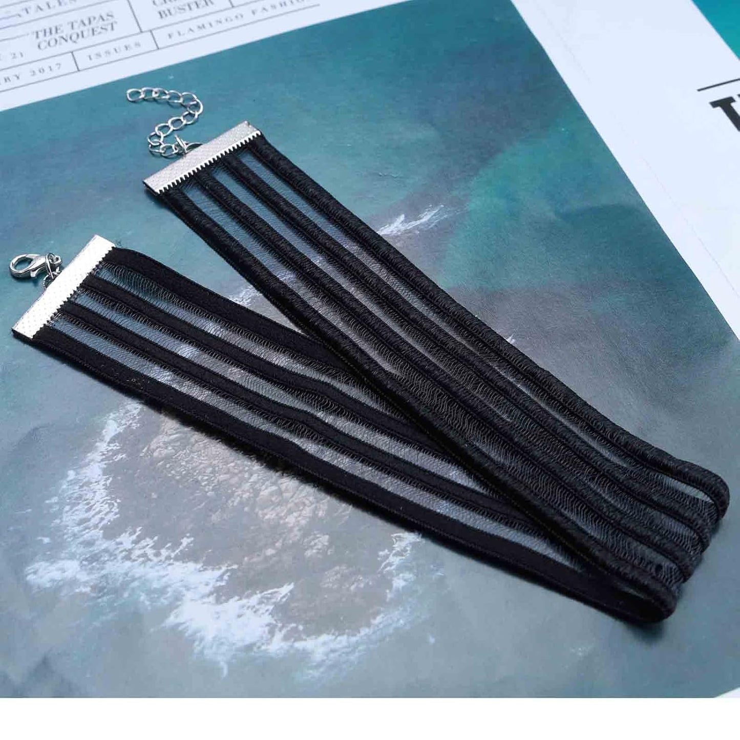 Bohemia Lace Choker Necklace Short Black Organza Necklace Gothic Wide Black Collar Necklace Punk Tattoo Choker Chain Necklace Jewelry for Women and Girls Gifts