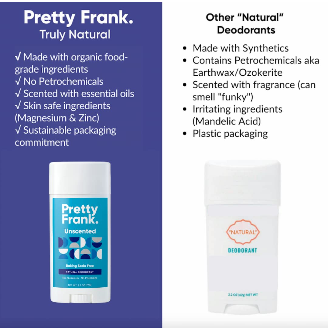 Pretty Frank Natural Aluminum-Free Deodorant Stick, Baking Soda-Free, Woodlands (2-Pack) | Sensitive Skin Friendly, Effective Odor Control for Women & Men, Organic Ingredients and Essential Oils