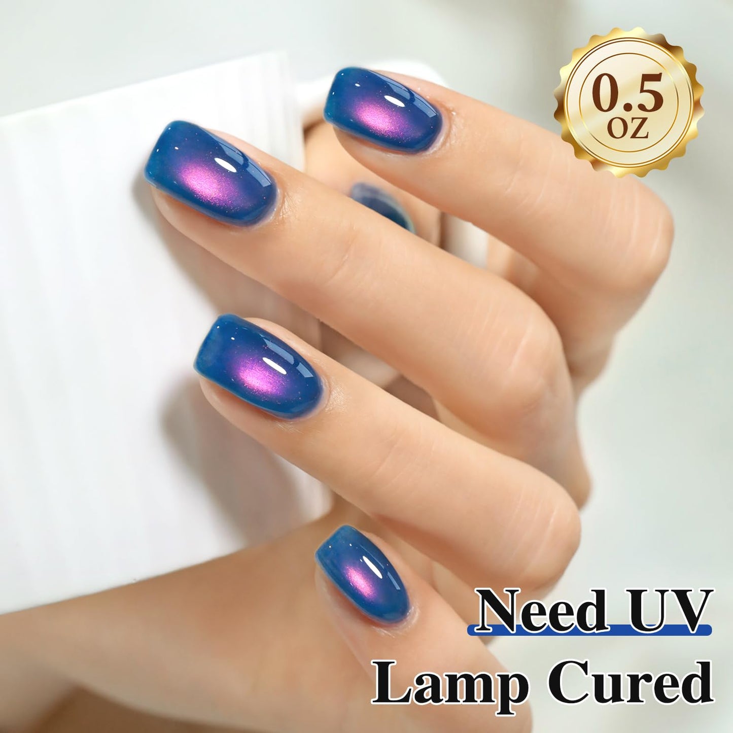 Double Rhythm Jelly Glass Cat Eye Gel Polish with Magnet 15ML Holographic Glitter Shimmer Translucent Sheer Color Magnetic Nail Polish Salon DIY at Home (Navy Blue-MC1264)