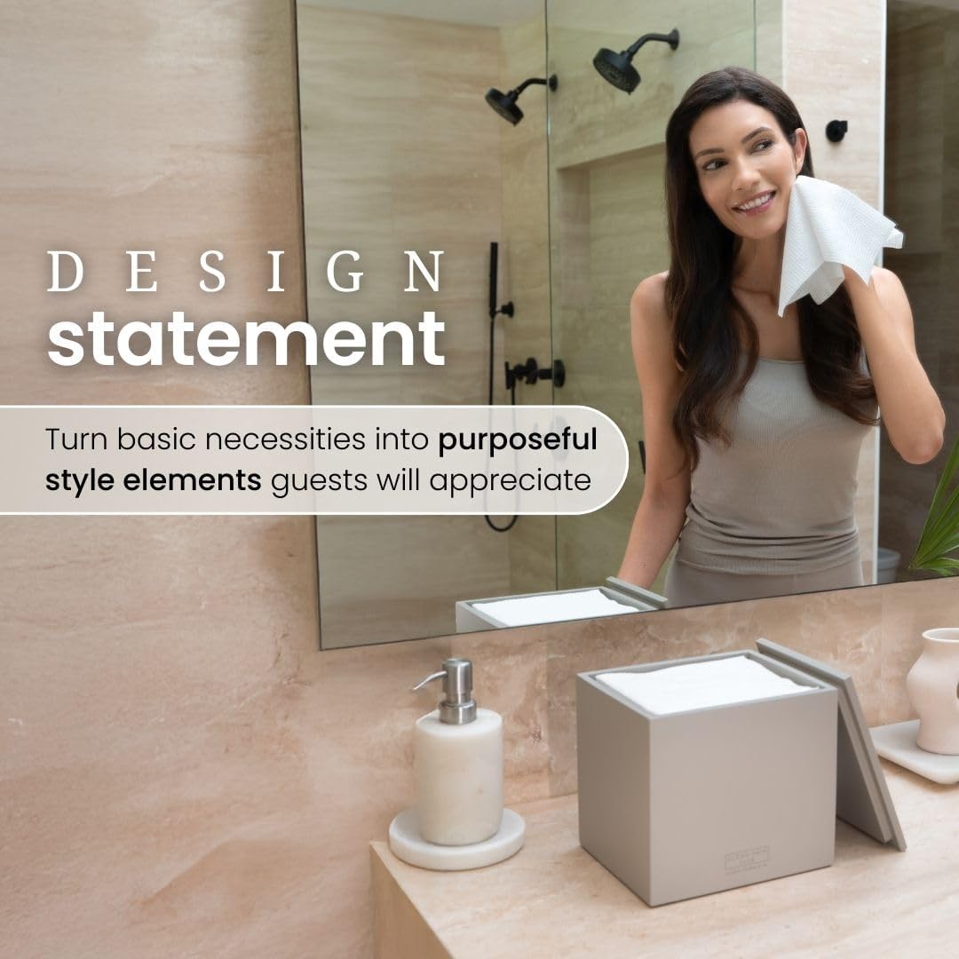 CLEAN SKIN CLUB Cement Box for 50 Disposable Clean Towels XL (Towels NOT Included), Concrete Container for Face Towelettes Bathroom Counter Storage, Cleansing Facial Dry Wipes - Taupe Stone