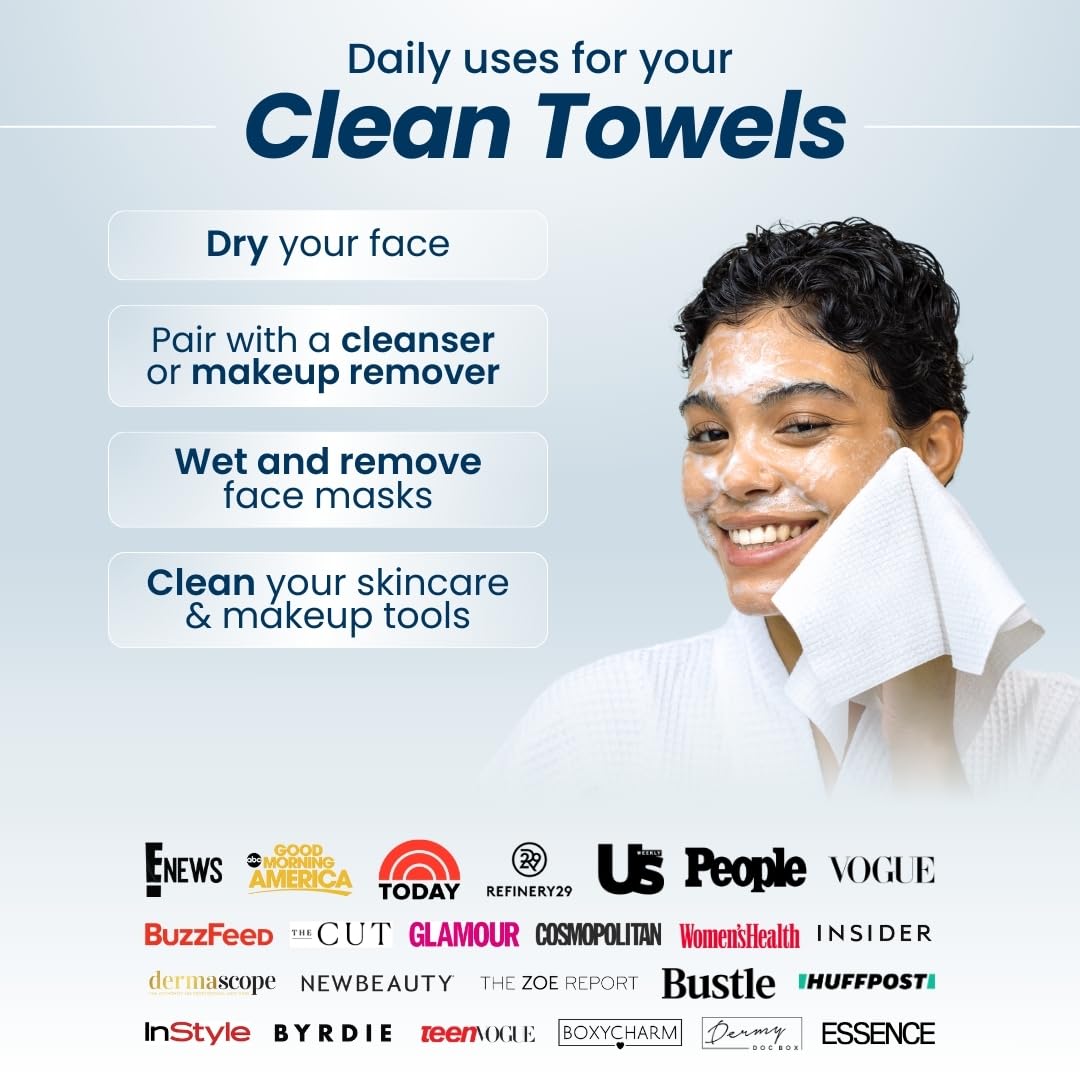 Clean Skin Club Clean Towels XL™, USDA Certified 100% Biobased Dermatologist Approved Face Towel, Disposable Makeup Remover Dry Wipes, Facial Wash (4 pack)