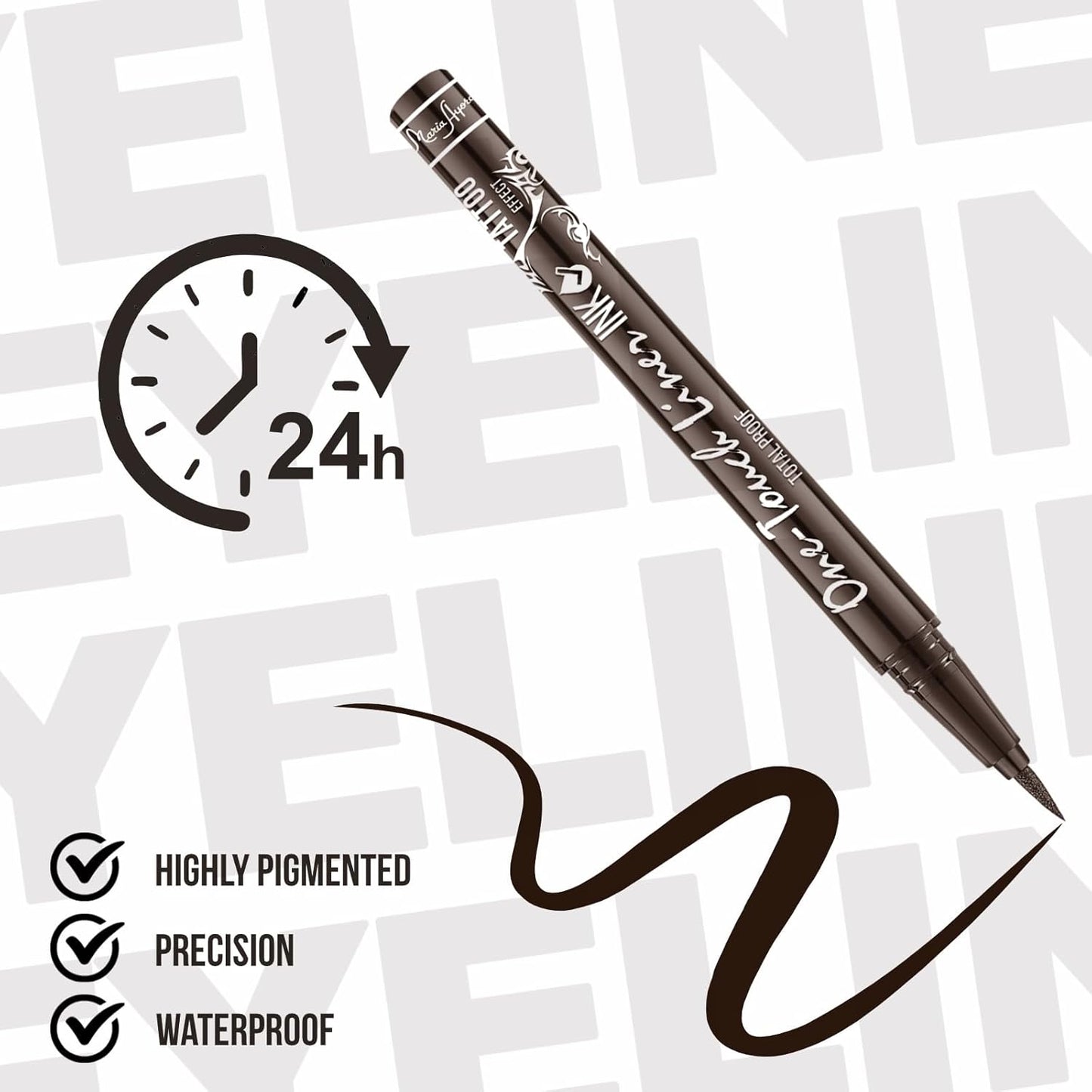 Triple Pack of Vegan-Approved Hypoallergenic Liquid Eyeliner Pens, Tattoo Effect, Quick Dry, Waterproof, Smudgeproof, Long-lasting & Felt Tip Eyeliner pen: Precision Beauty for Women (Dark Brown)