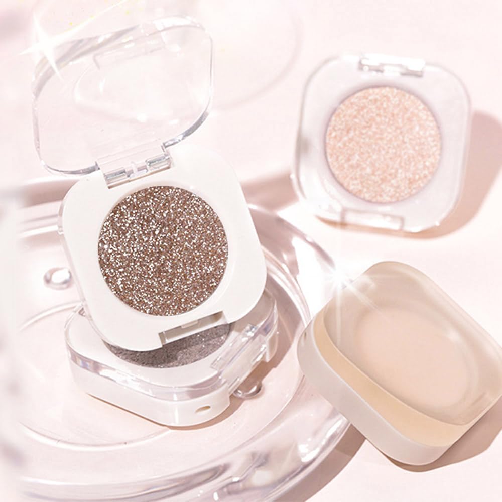Monochrome Glitter Eyeshadow - Nude Gold Brown Shimmer Eye Shadow, Talc-Free, Paraben-Free, Cruelty-Free, Long-Lasting Single Eyeshadow Palette for Everyday & Special Occasions 10#