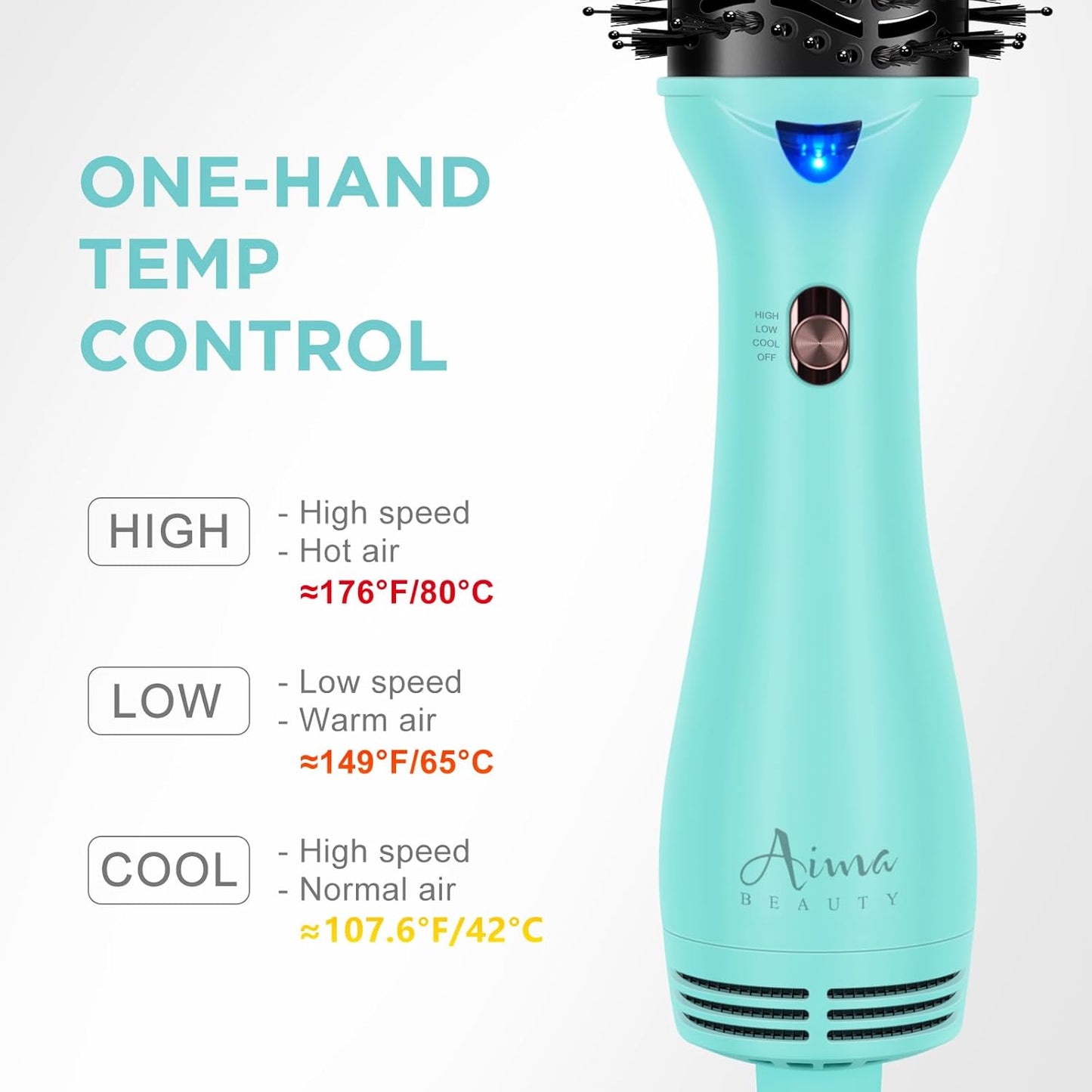 Hot Air Brush, Aima Beauty Professional One Step Hair Dryer & Volumizer 4 in 1 Upgrade Anti-Scald Negative Ionic Technology for All Hair Types, Light Green