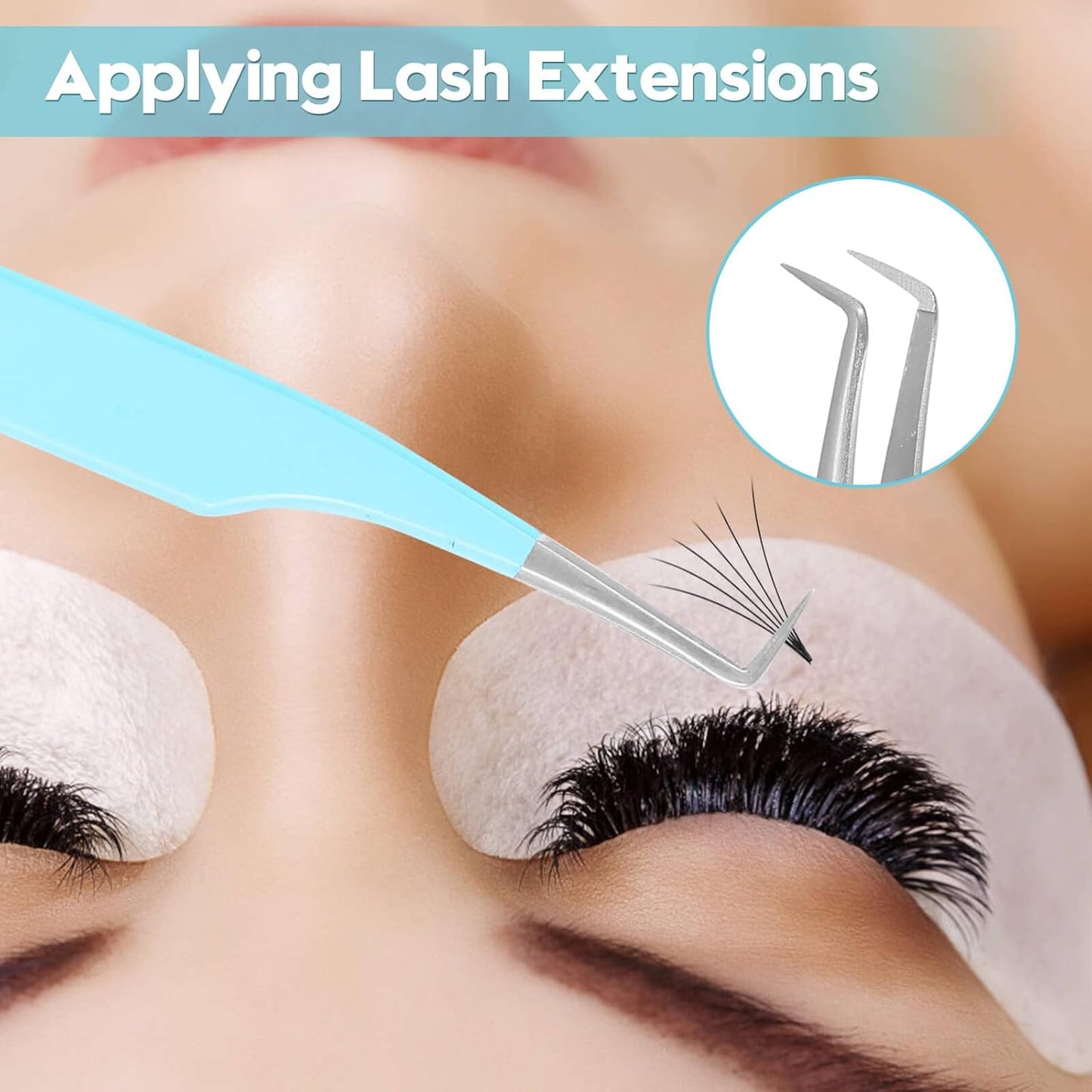 Ms.Queen Lash Tweezers for Eyelash Extensions, Precision Fiber Tip 90 Degree Tweezers for Mega Volume Lashes Extensions, Blue