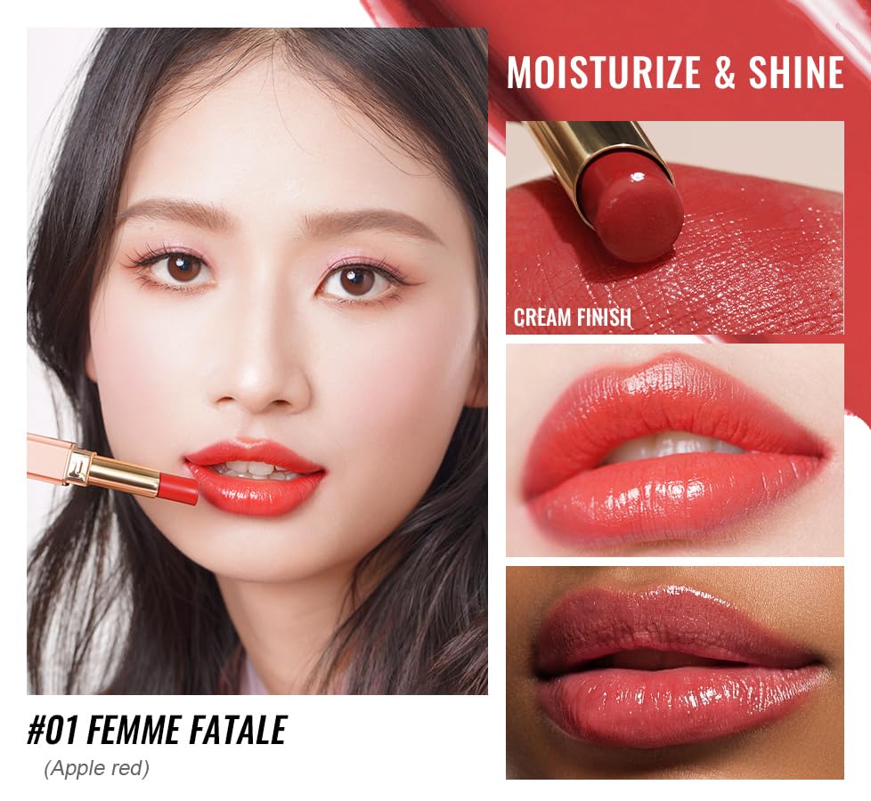 Oulac Moisturizing Shine Lipstick For Women Christmas Set 3PCS, 2 in 1 Tinted Lip Balm for Winter, Hydrated Juicy and Glossy Lip Color for Dry, Cracked and Chapped Lips, Vegan 01+04+08