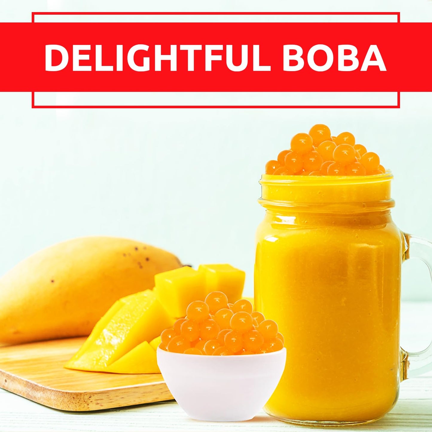 Fanale Mango Popping Boba Pearls, Vegan, Non GMO, Gluten Free, Fat Free, Perfect for Bubble Tea, Smoothies, Ice Cream, Desserts, and Beverages.