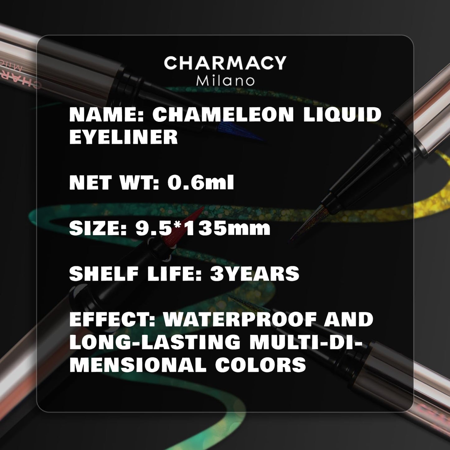 CHARMACY New Chameleon Liquid Eyeliner, Liquid Glitter Eyeliner, Highly Pigmented, Metallic MultiColor Shifting waterproof Eyeliner, Ultra-Fine Tip, Longwearing, Smudge-proof (A03 Twilight Shimmer)