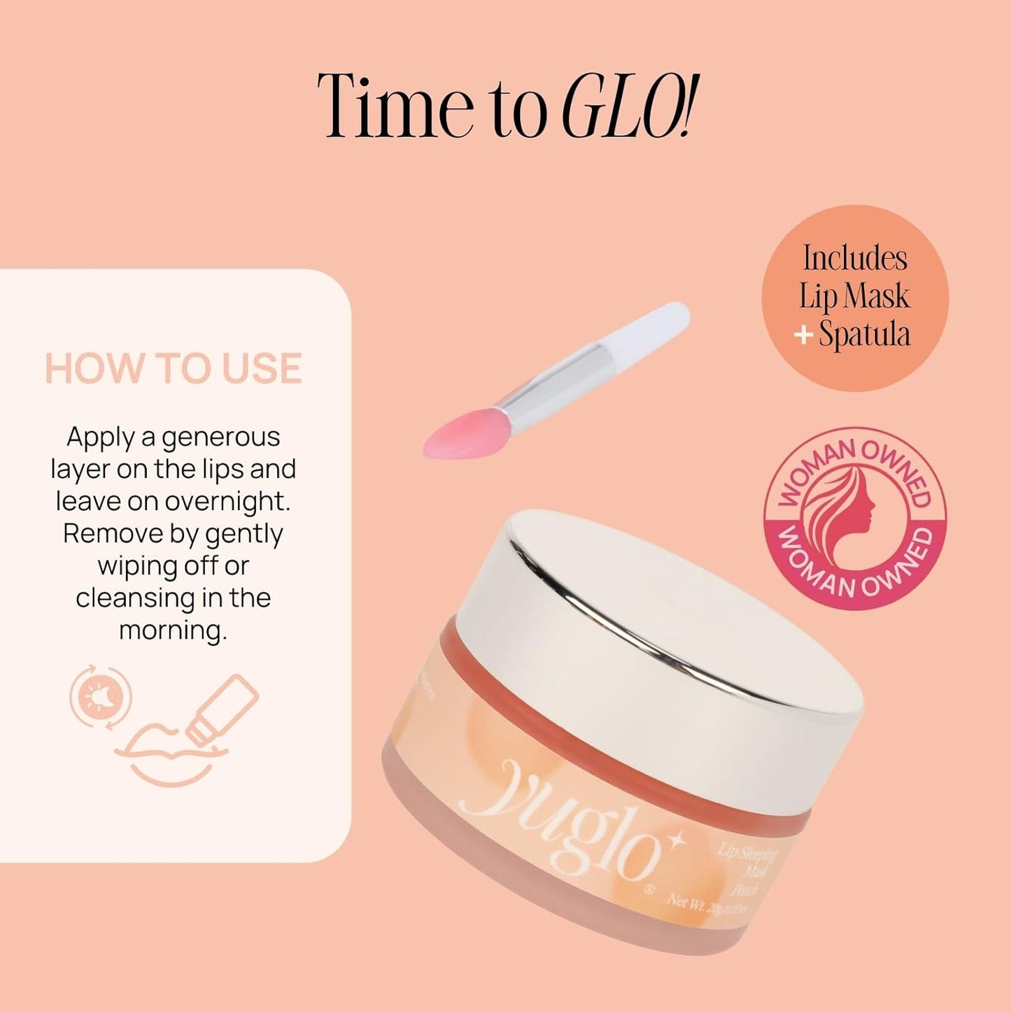 YUGLO Lip Sleeping Mask | Peach Flavor | Hydrating & Soothing Lip Treatment for โจDry, Chapped Lips | Plumps & Moisturizes | Overnight Lip Repair