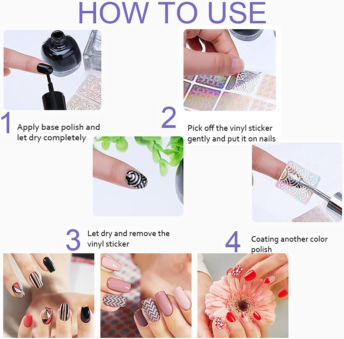 Nail Stencils for Nail Art Reusable,Nail Vinyl Stencils Sticker 144 Pieces 72 Designs,Hollow DIY Manicure Decoration Decals French Tip Nail Guides Supplies(24 Sheets).