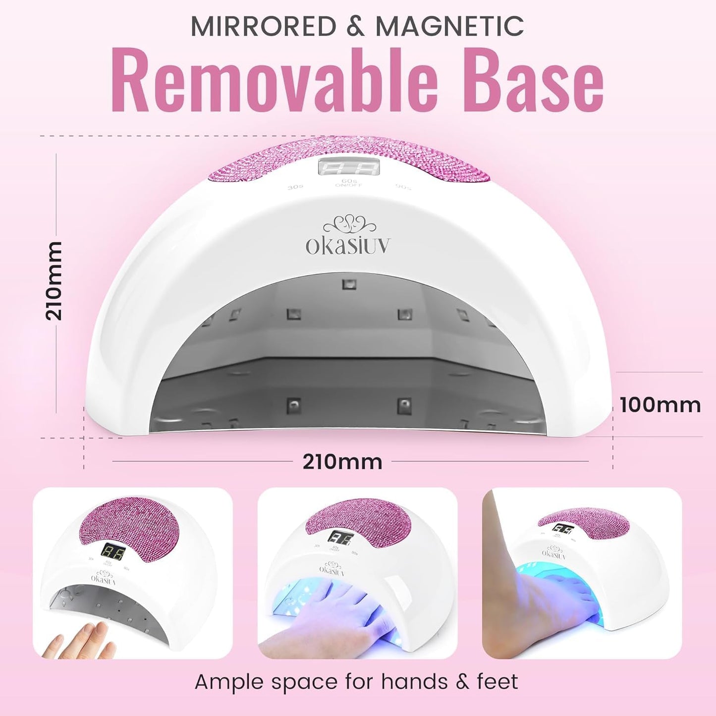Rechargeable UV LED Nail Lamp with Diamond Design & Touch Control - 3 Timer Settings, Fast Curing for All Gel Polishes, Portable UV Nail Dryer for Professional Salon & Home (Pink)