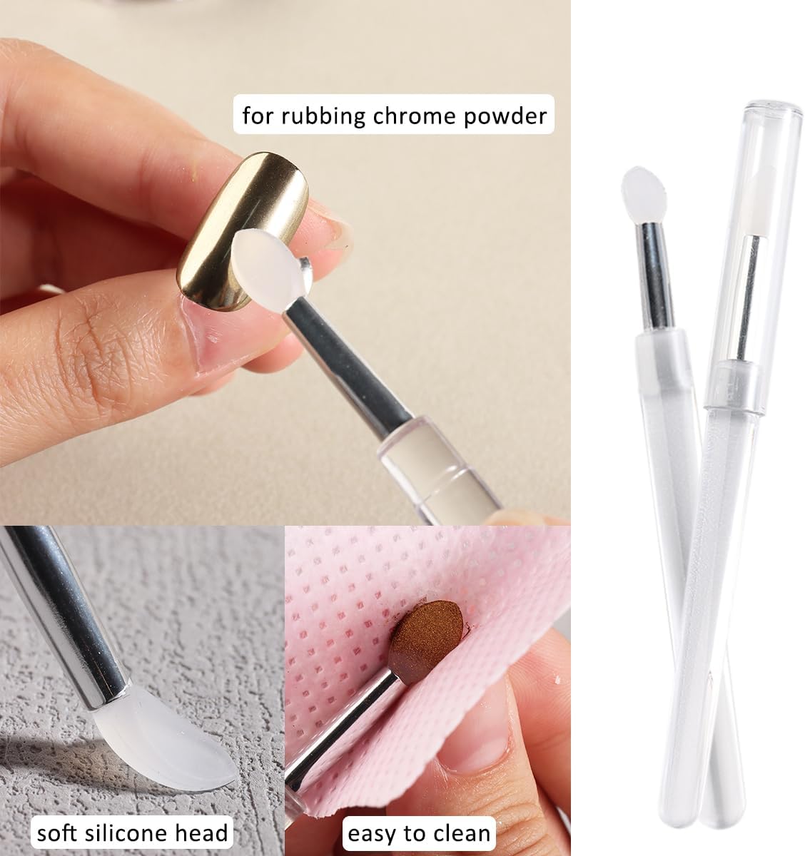 Chrome Nail Powder Set - Red, Green, Gold, Mirror Effect Glitter Powder - 6 Colors, Metallic Chrome Powder With 2PCS Silicone Applicator Brushes - Christmas Nail Design