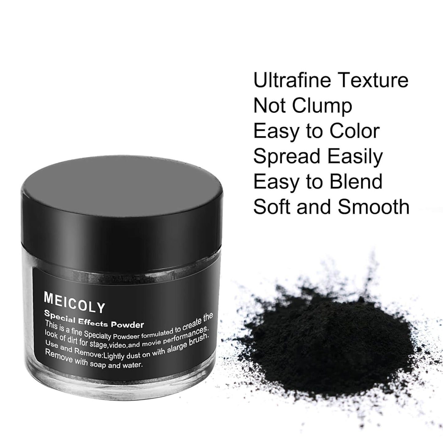MEICOLY Black Special Effects Powder,Ultrafine Loose Dirt Powder for Stage,Video and Movie Performances,Professional Special Effect Makeup Powder for Halloween,Charred Ash,0.88Oz