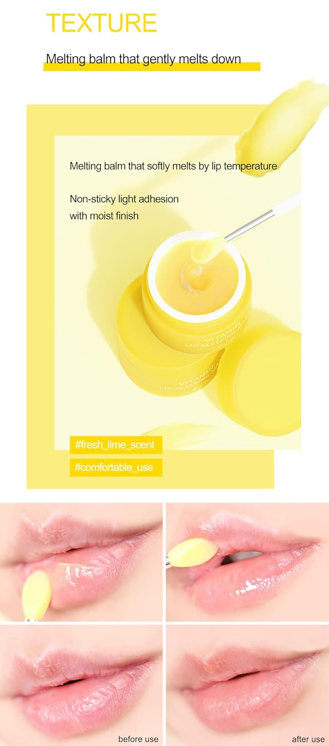 Vitamin Lip Sleeping Mask 10g / 0.35 oz. (Pack of 2) Contains 5,000ppm of vitamin E, Nourishing Moisturizing Elasticity Keratin Care, Lip Balm For Chapped, Cracked, Dry, Wrinkled Lips