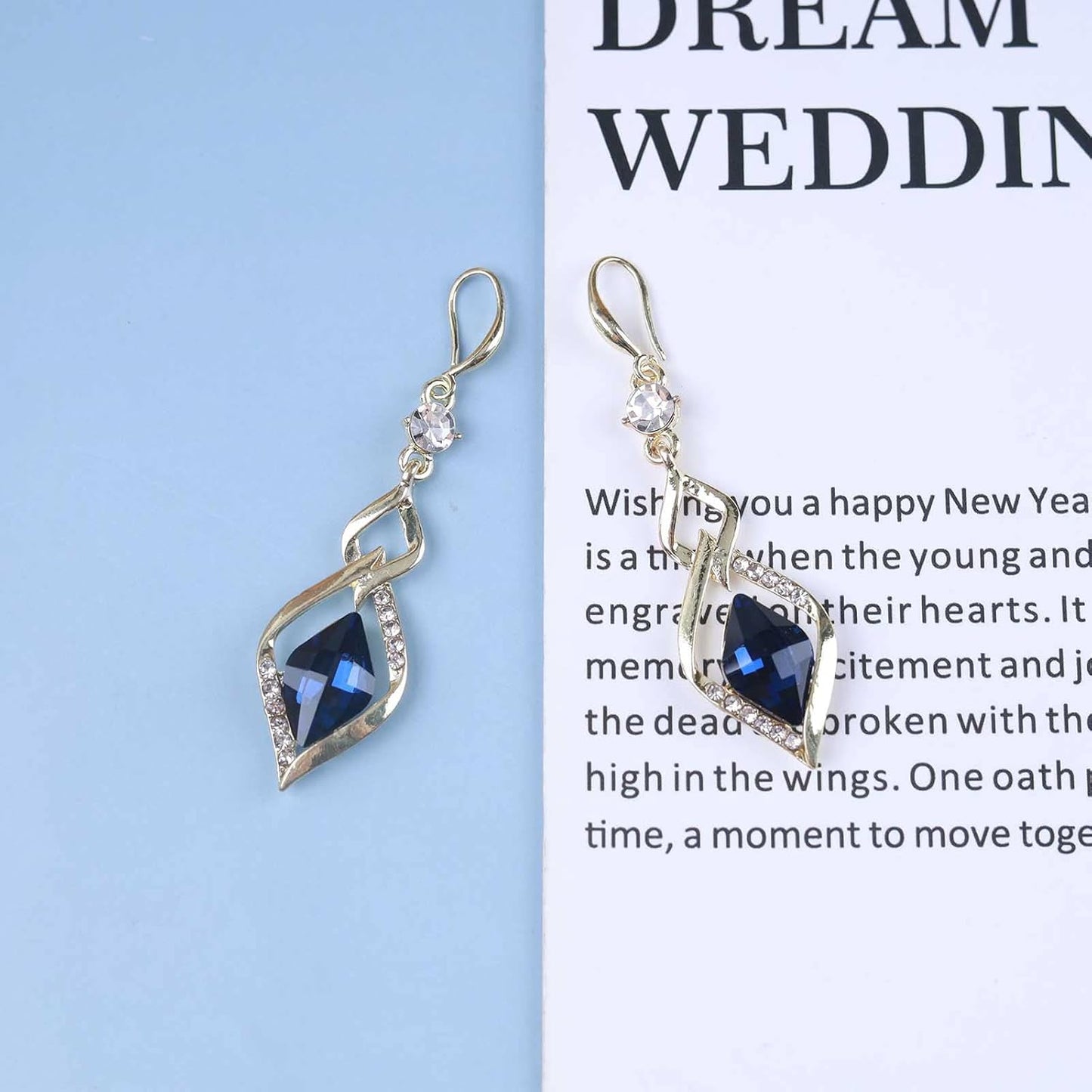 Vintage Sapphire Drop Earrings Blue Crystal Hook Earrings Gold Swirl Square Dangle Earrings Blue Sapphire Earrings Jewelry for Women