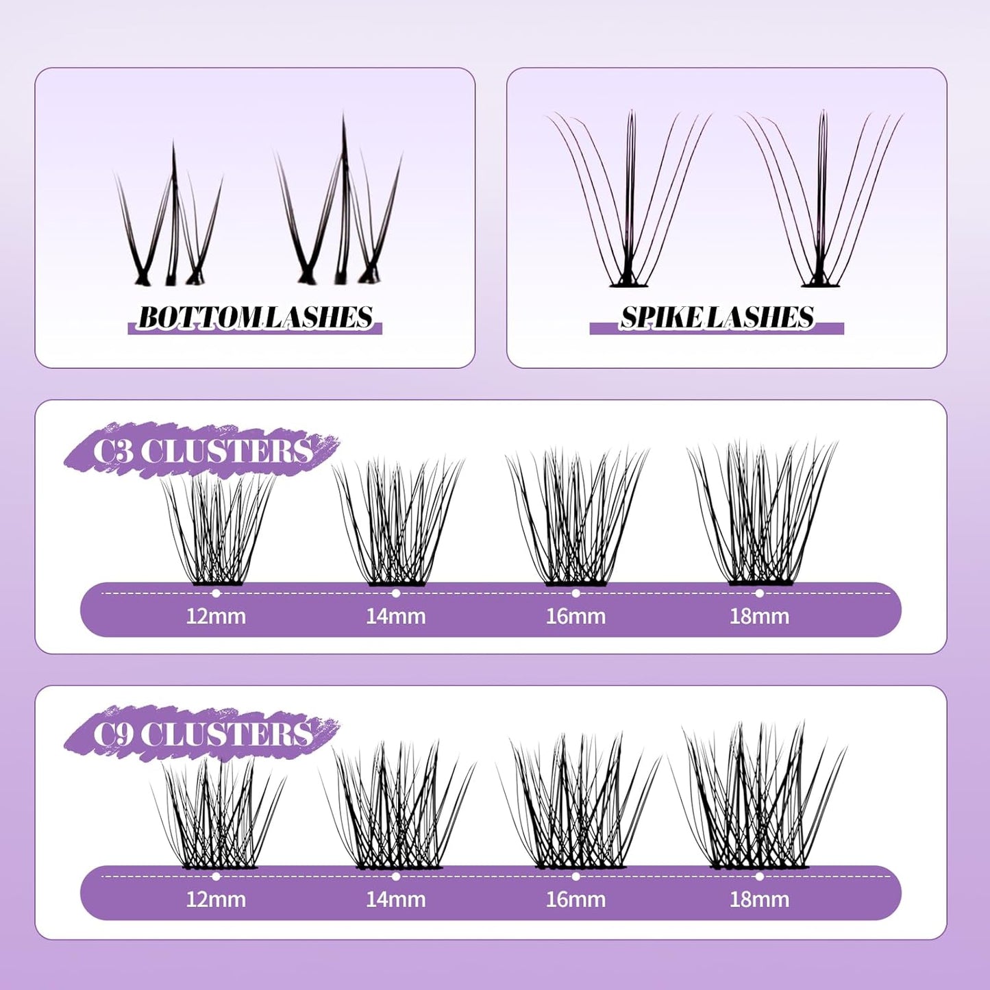 DIY Individual Lash Extensions Eyelashes Cluster Lashes 12-18 mixed D Curl Cluster Lash Nature Look Soft Wispy Cluster Eyelash Extensions(C3+C9-07-1218)