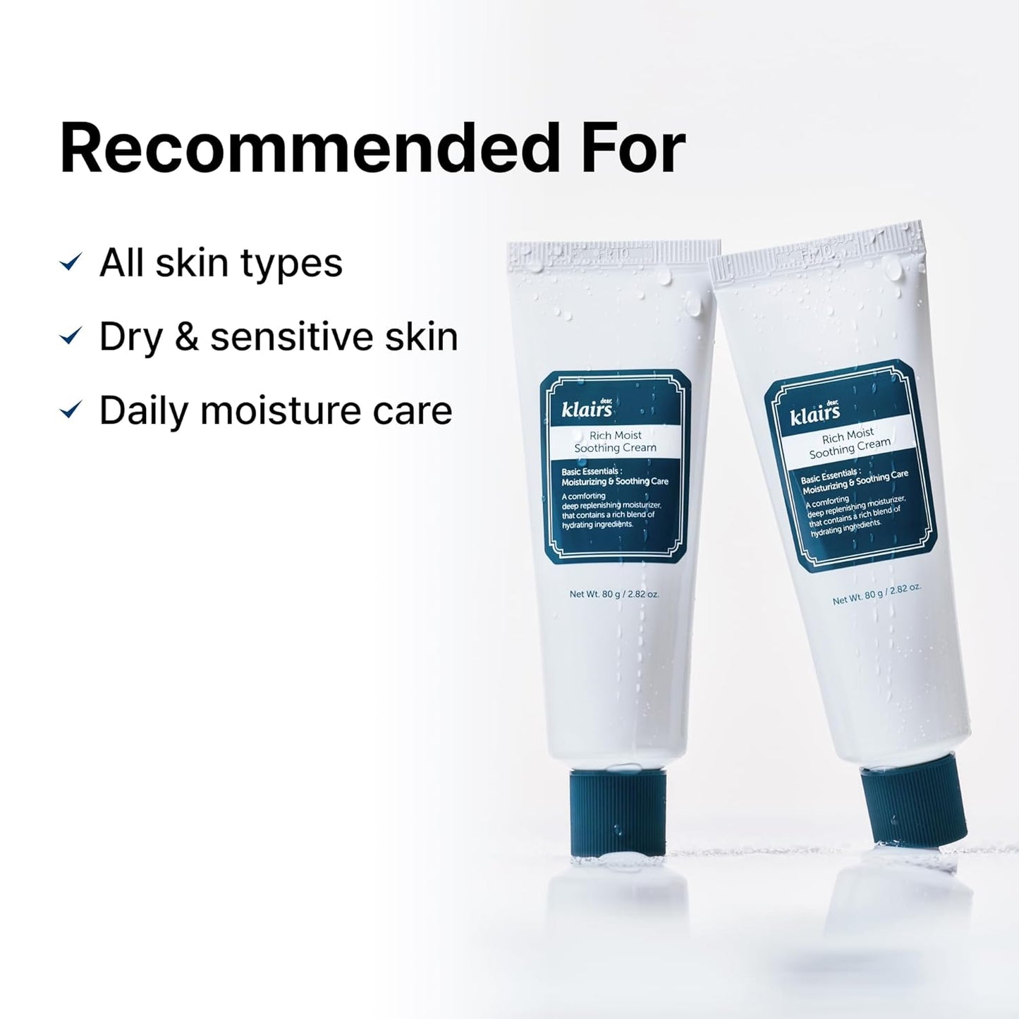 DearKlairs Rich Moist Soothing Cream 80ml, Repair Skin Barrier, Sensitive Skin, Hypoallergenic, Centella Asiatica, Ceramide, Moisturizer, Full Hydration, Non-sticky texture, Korean Moisturizer