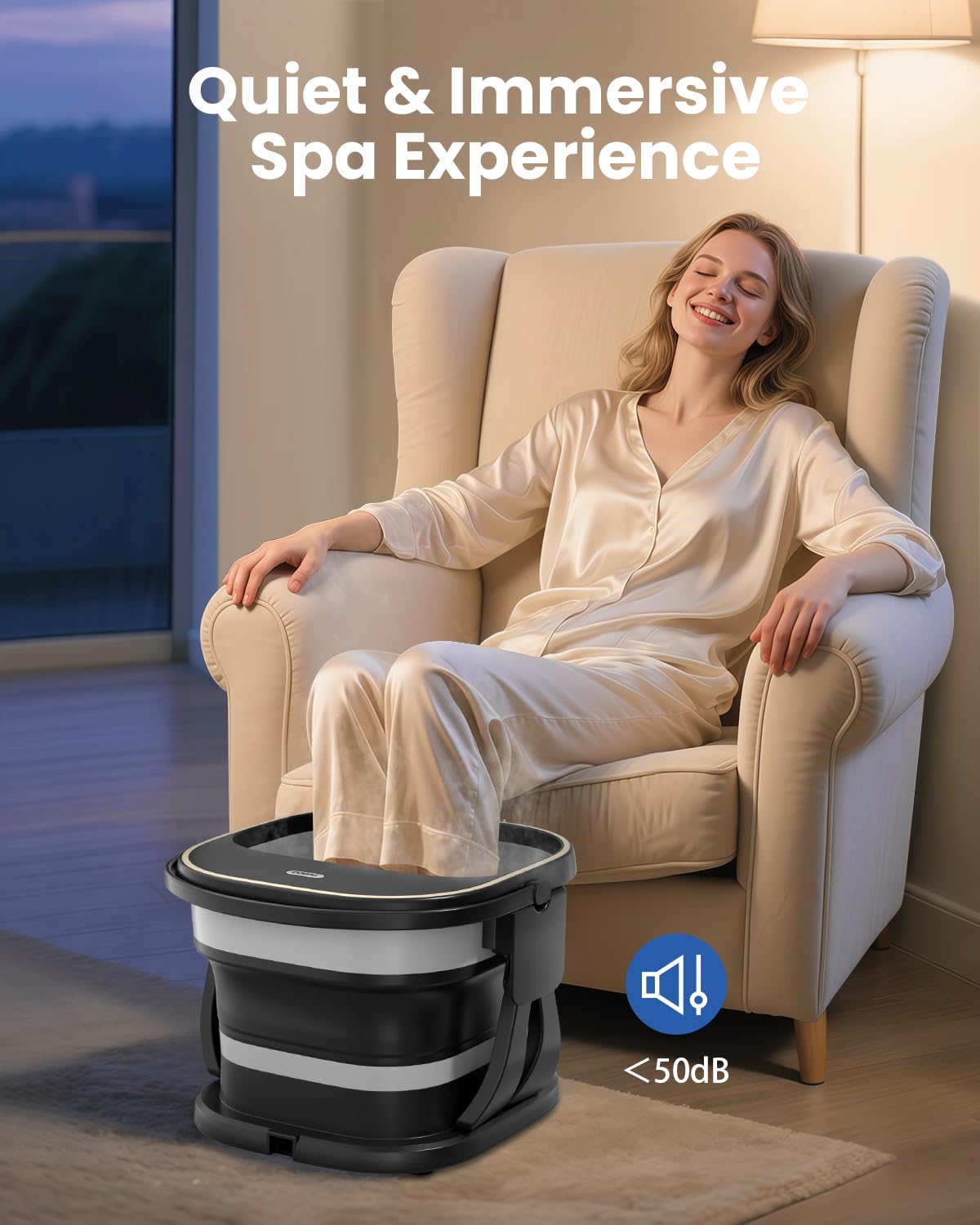 Puboo Collapsible Foot Spa Bath with Heat, Remote & Timer, 16 Massage Balls, Support Rods – Heated Pedicure Soaking Tub for Stress Relief, US Size Up to 11