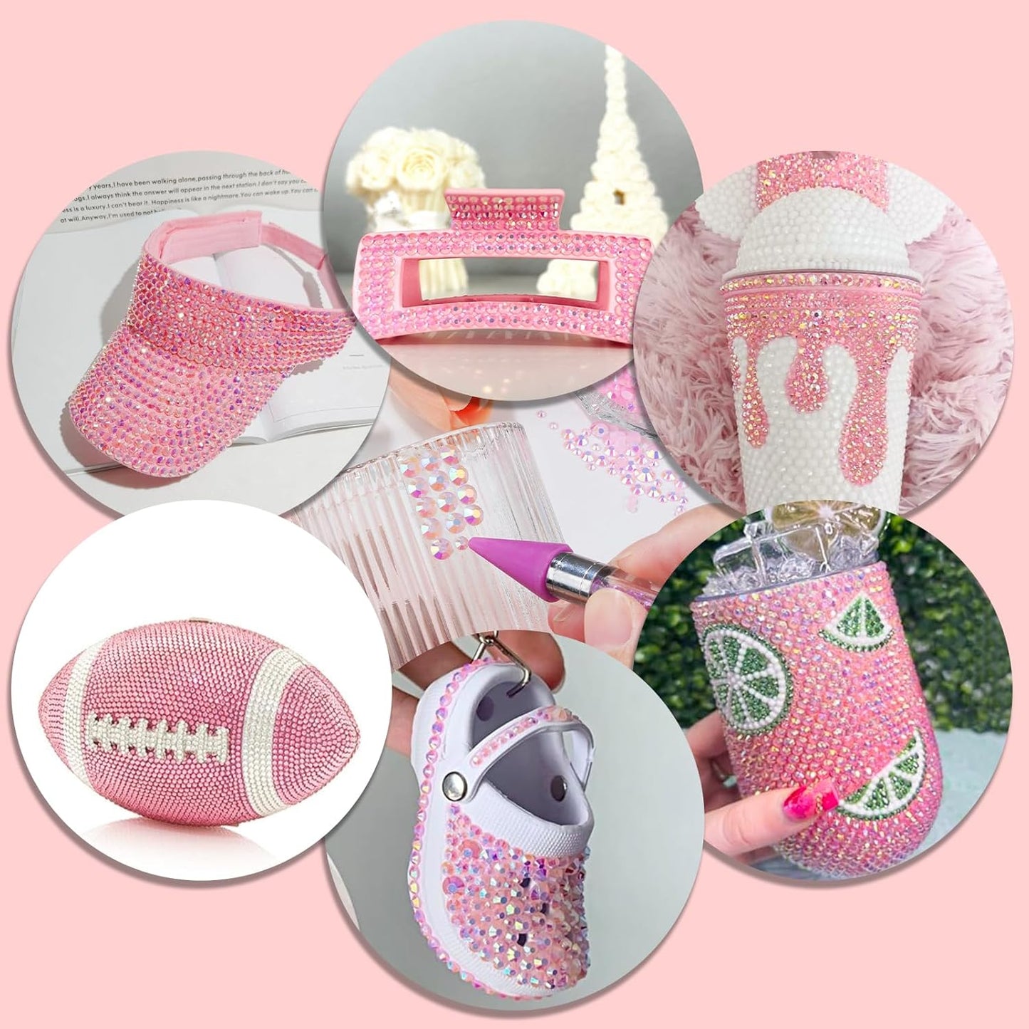 Canvalite 25000PCS Resin Jelly Rhinestones for Crafting, Pink AB Flatback Gems, Bedazzling Crystal with 5x2.5g B7000 Jewelry Glue and Tweezers Dotting Pen for DIY Crafts Clothing Shoes Nail Art