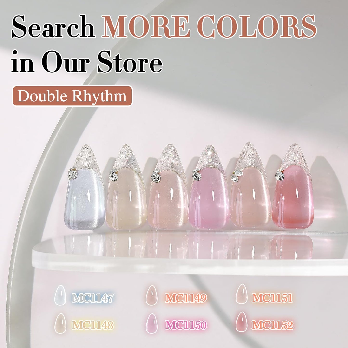 Double Rhythm 0.5 Oz Cat Eye Gel Polish with Magnet Same Color Same Bottle Holographic Glitter Shimmer Translucent Color Salon 15 ML Magnetic Nail Art (Peach Pink-MC1149)