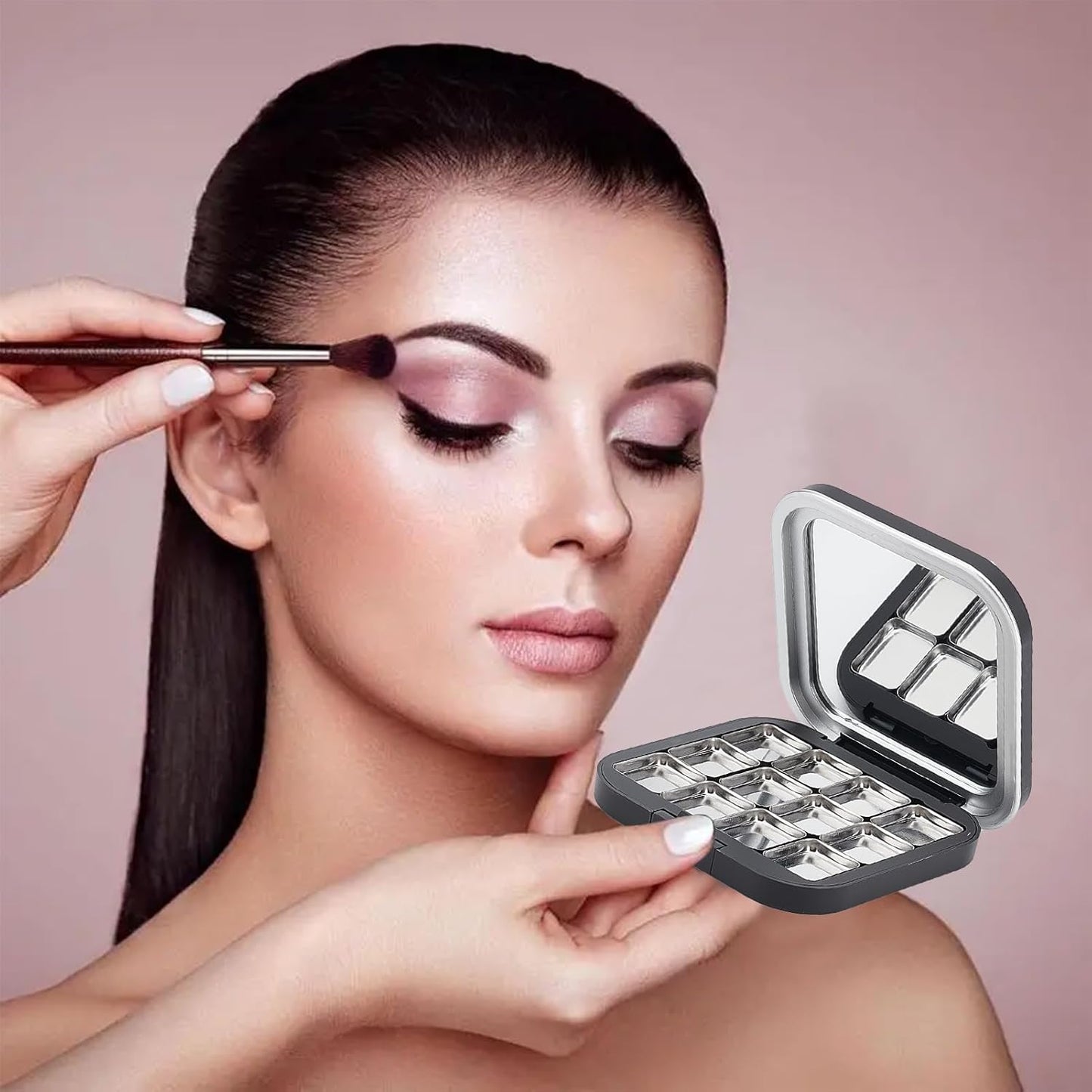 NICENEEDED 2 Pcs Empty Eyeshadow Palettes, 12 Grids Blush Pallet Makeup, DIY Lipstick Lip Balm Blusher Compact Containers Refillable Cosmetic Sample Storage Case Box with Mirror for Women