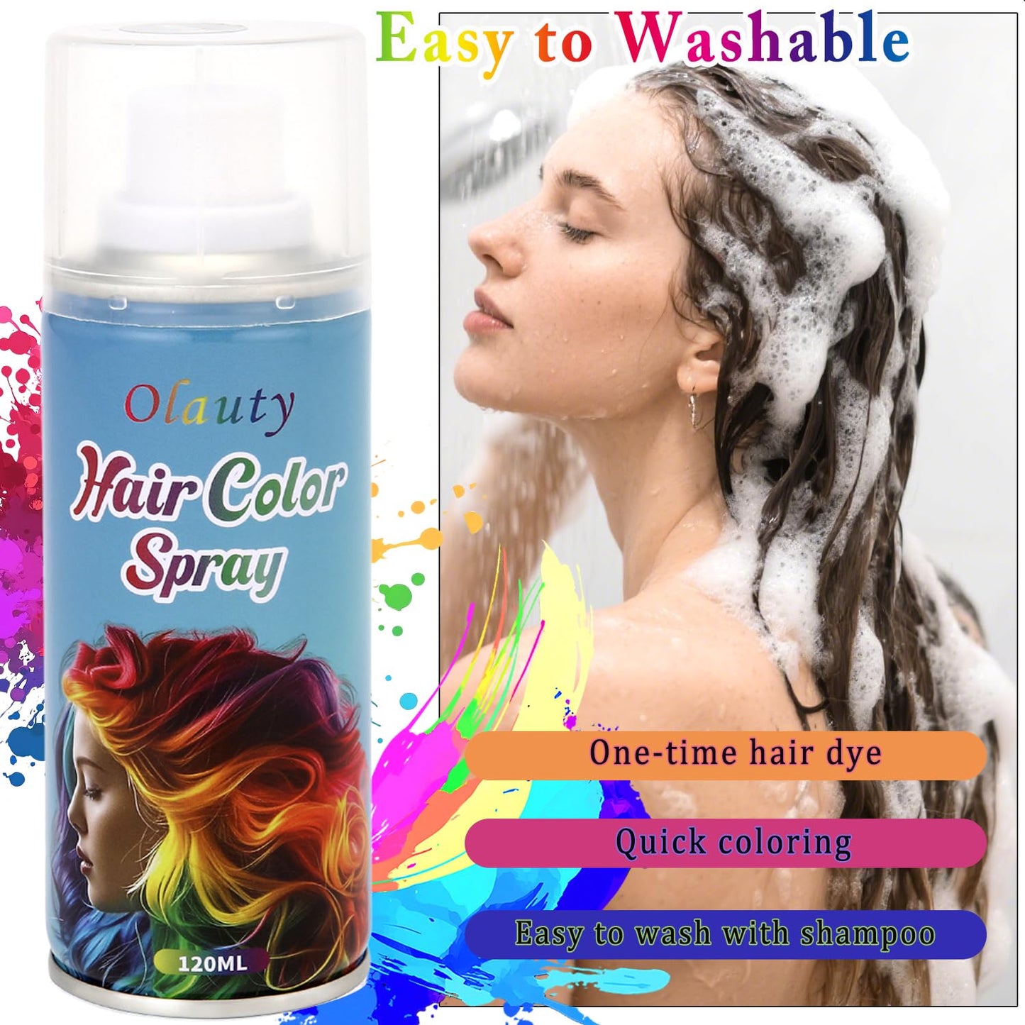 Temporary Hair Dye Spray For Kids Women Men,Washable One-Time Use Hair Color Wax, Green Hair Spray, Non-Sticky Temporary Hair Coloring for Cosplay Party, Halloween DIY Crazy Hair Day (Green)