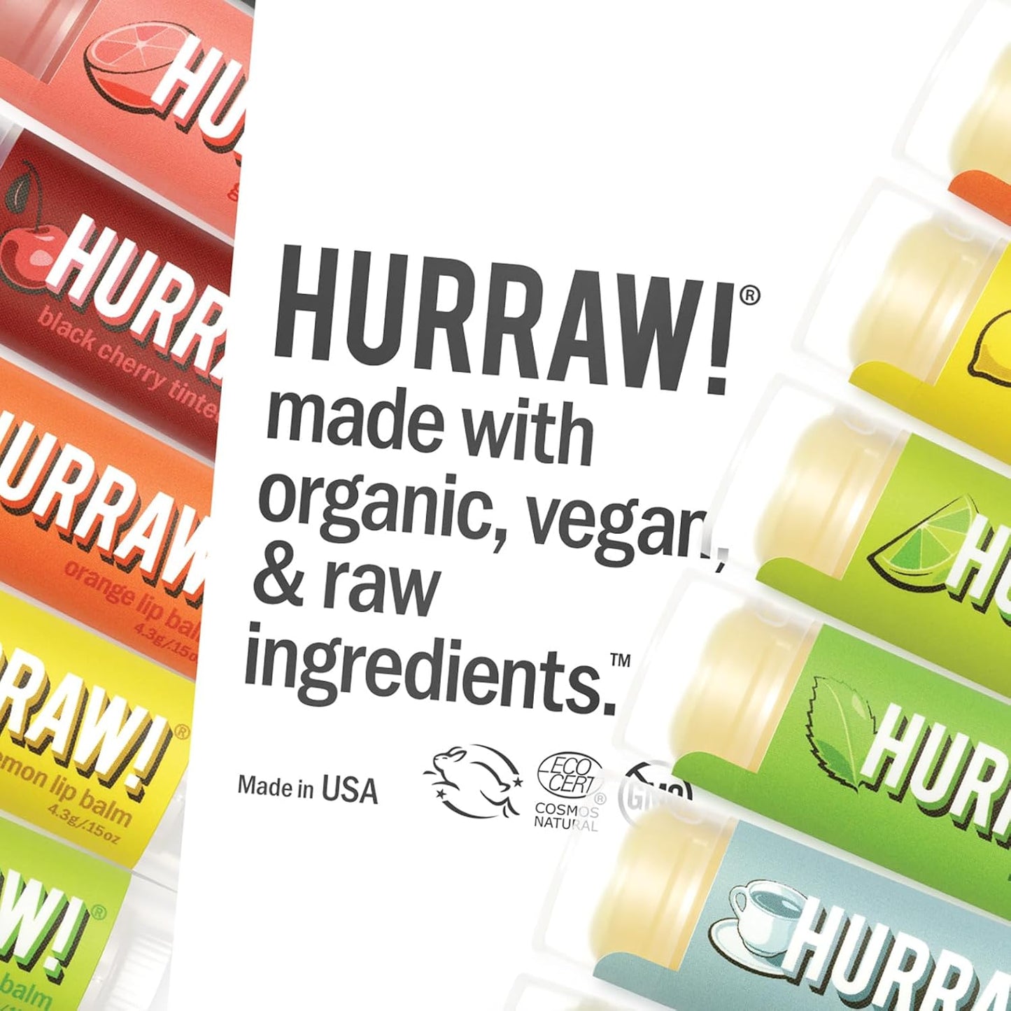 Hurraw! Lemon, Orange, Lime Lip Balms, 3 Pack Bundle: Organic, Certified Vegan, Cruelty and Gluten Free. Non-GMO, 100% Natural Ingredients. Bee, Shea, Soy and Palm Free. Made in USA