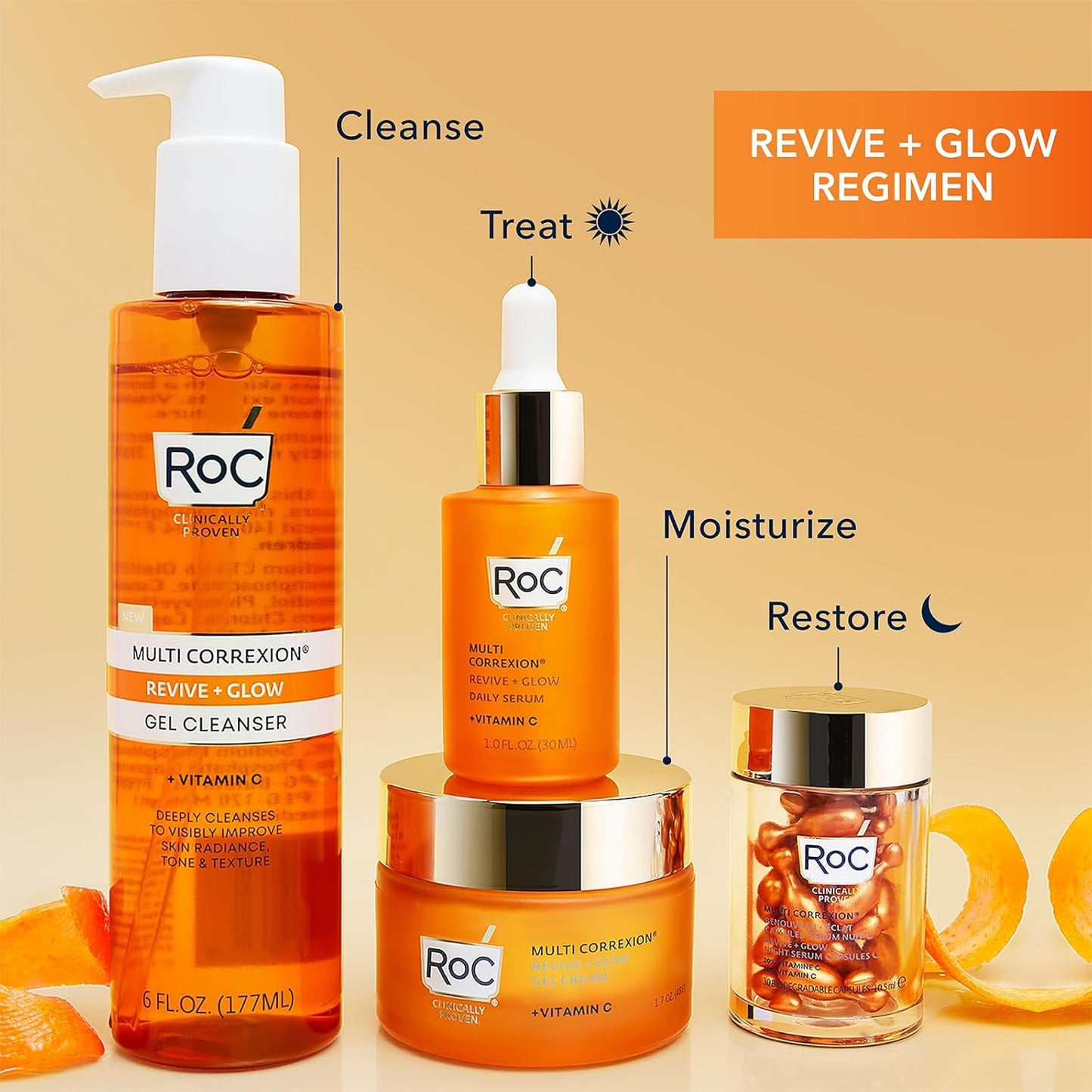 RoC Multi Correxion Revive + Glow 10% Active Vitamin C Serum for Face, Daily Anti-Aging Wrinkle and Skin Tone Skin Care Treatment, Brightening Serum, 1 Fluid Ounce