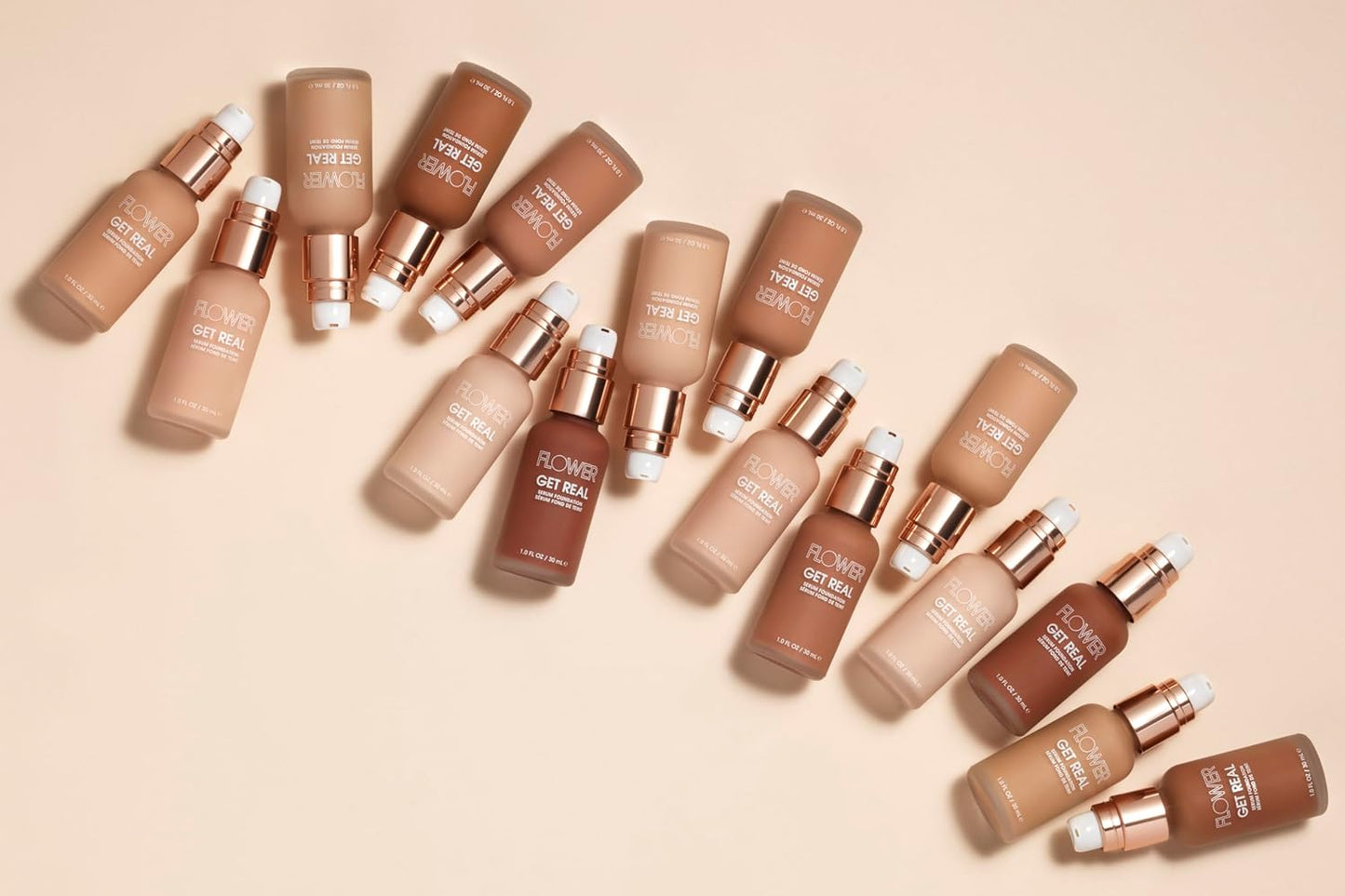 FLOWER BEAUTY By Drew Barrymore Get Real Serum Foundation - Hydrating + Lightweight Formula - Light to Medium + Buildable Coverage (Sable)