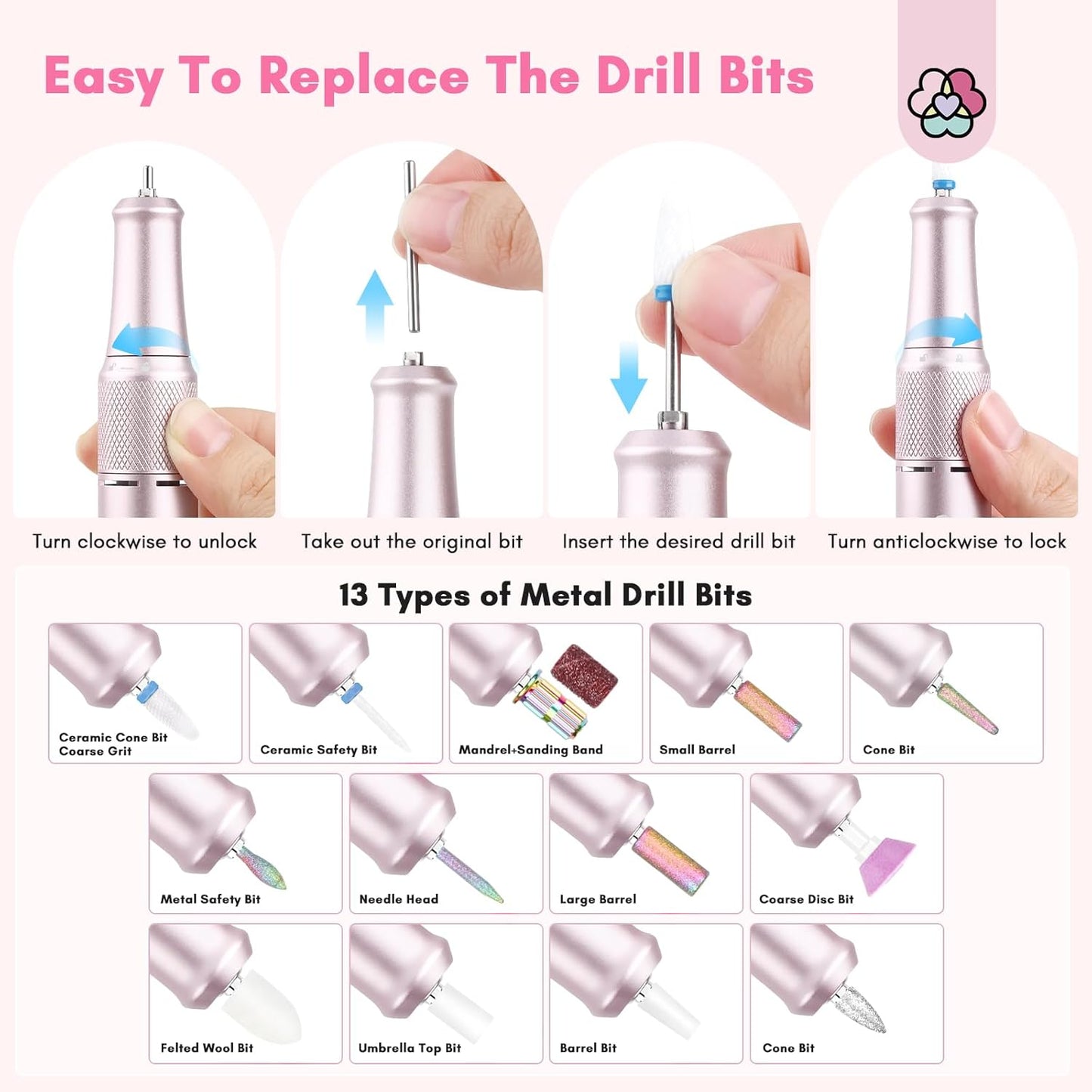 SAVILAND Professional Nail Drill: 40000 RPM PRO Electric Nail Drill Machine Nail File With Colorful Nail Bits for Manicure Pedicure Acrylic Removal Polishing Tools Kit for Salon Home Use