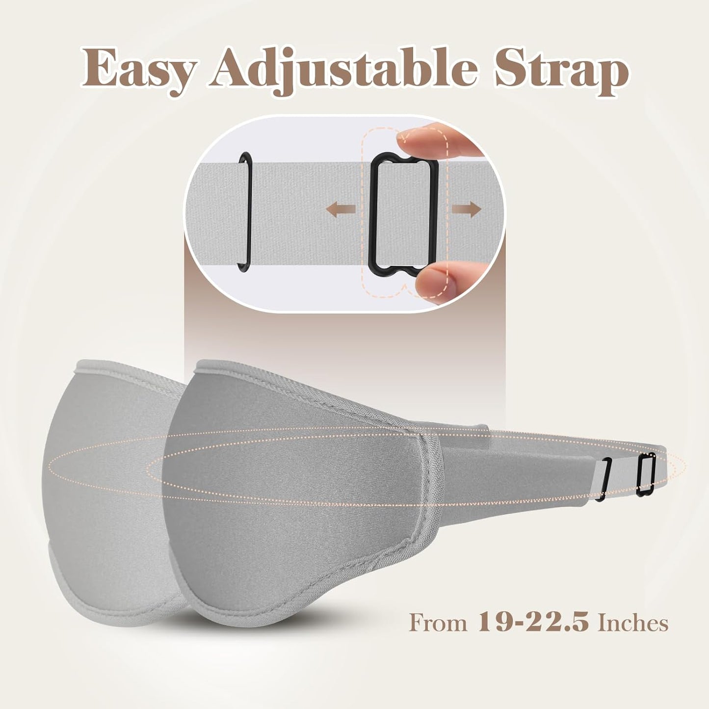 3D Cooling Eye Mask Sleep Mask for Men & Women, 100% Pressure-Free & Light Block-Out Eye Mask for Sleep with Easy Adjustable Strap, Night Eye Cover for Travel, Grey