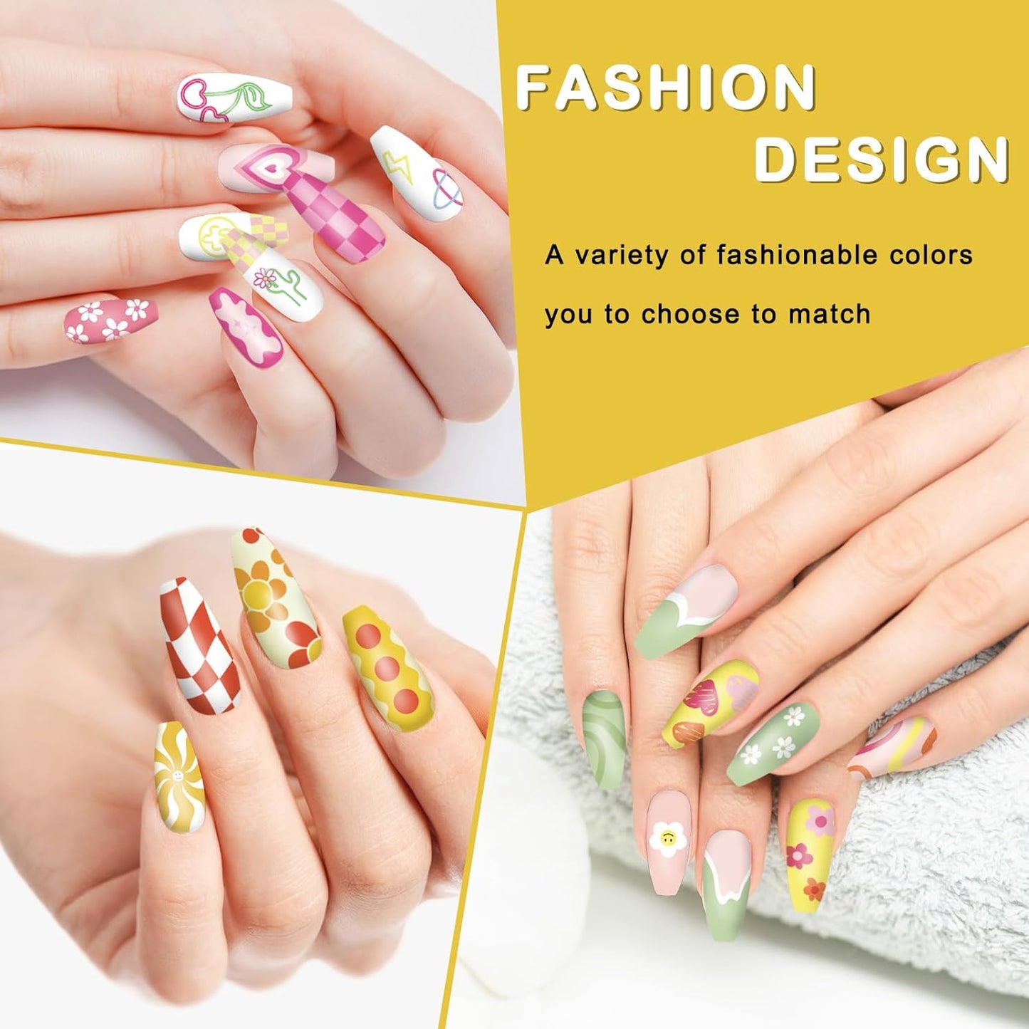 Whaline 6Pcs Preppy Nail Plates Stamping Set Heart Flower Butterfly Star Smiling Stamp Templates Groovy Nail Art Plates for DIY Print Manicure Salon Design Gift