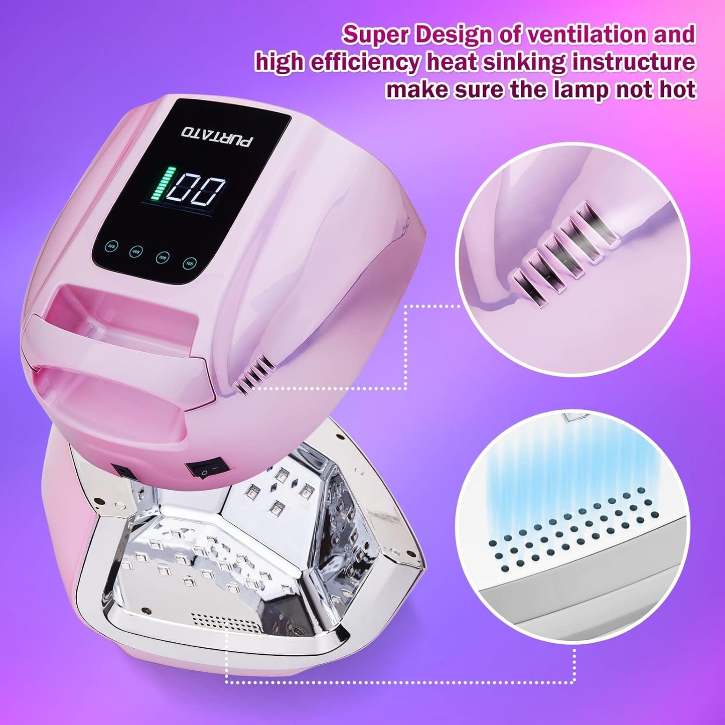 Professional Rechargeable 96W UV LED Portable Cordless UV Light for Nail Lamp Machine with Removable Stainless Steel Bottom,4 Timer Setting and Smart Sensor Nail Dryer (Plating Pink)