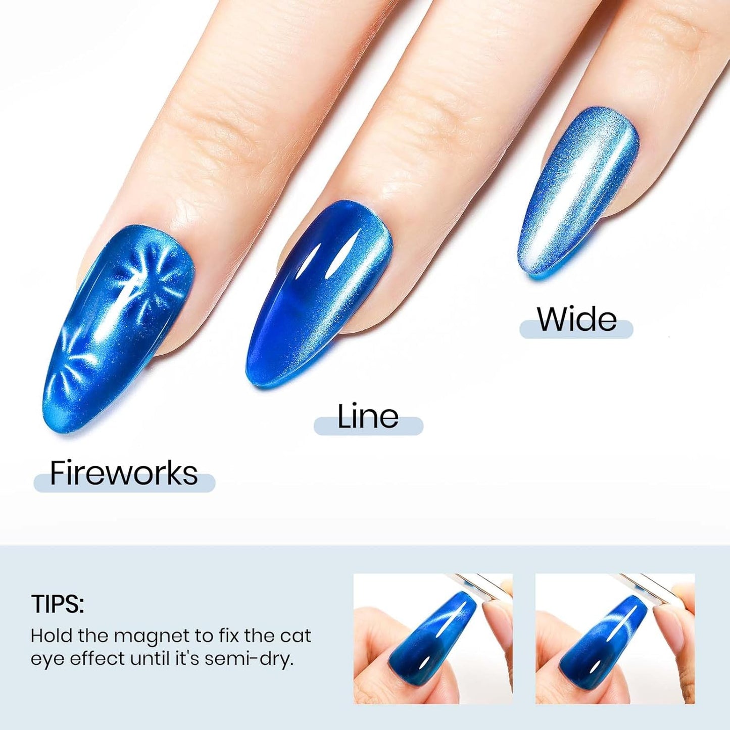 MIZHSE Cat Eye Nail Polish, Quick Dry Blue Magnetic Nail Polish with Magnet, Air Drying Fast 15ml Cateye Nail Lacquer for Women Girls Non-Gel Nail Art Manicure DIY Home