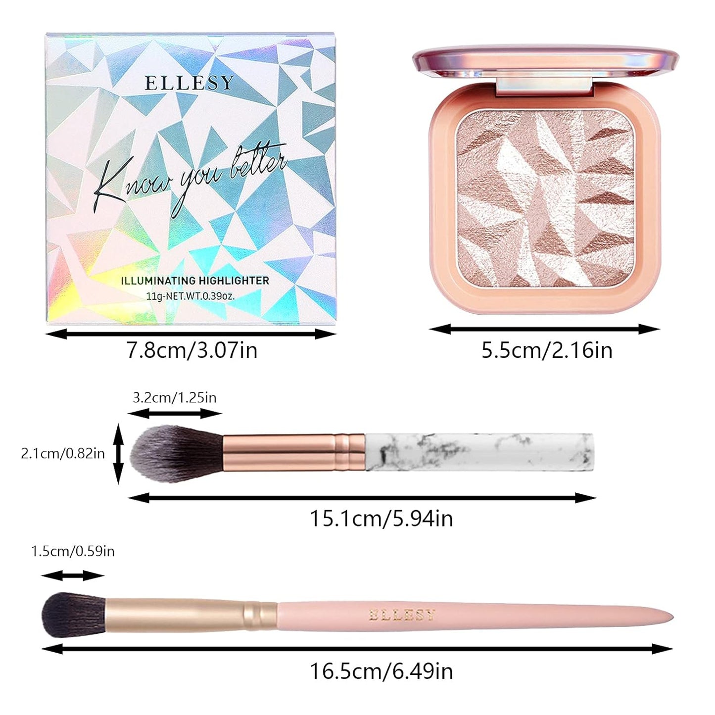 Face Highlighter Makeup Palette Kit, Shimmer Glitter Highlight Contouring Palette Natural Nude Shiny Contour Highlight Makeup Illuminator Highlighter Concealer Palette with brush (Champagne Gold)