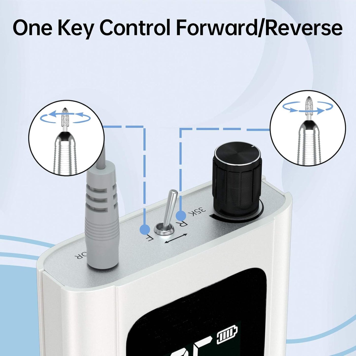 Delanie Professional Portable Electric Nail Drill Machine, 35000 RPM Rechargeable Cordless Nail Filer Electric Nail File Efle for Dip Powder Acrylic Gel Nail, Salon Nail Tool, White