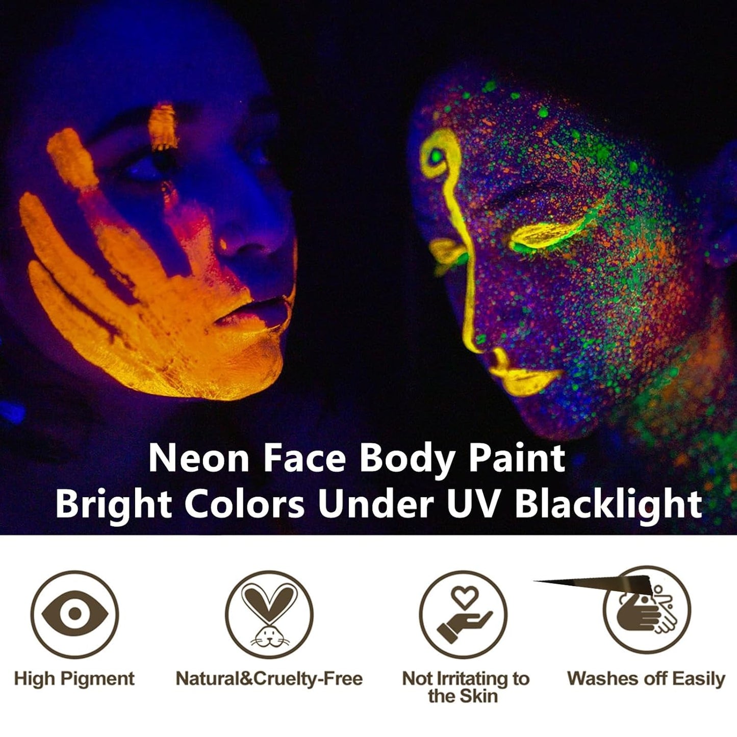 Go Ho Neon Orange Body Paint Washable(2.37oz,70ml),under UV Blacklight Neon Face Paint,Water Based Neon Fluorescent Orange Face Paint for Adults Children SFX Cosplay Costumes Halloween Makeup