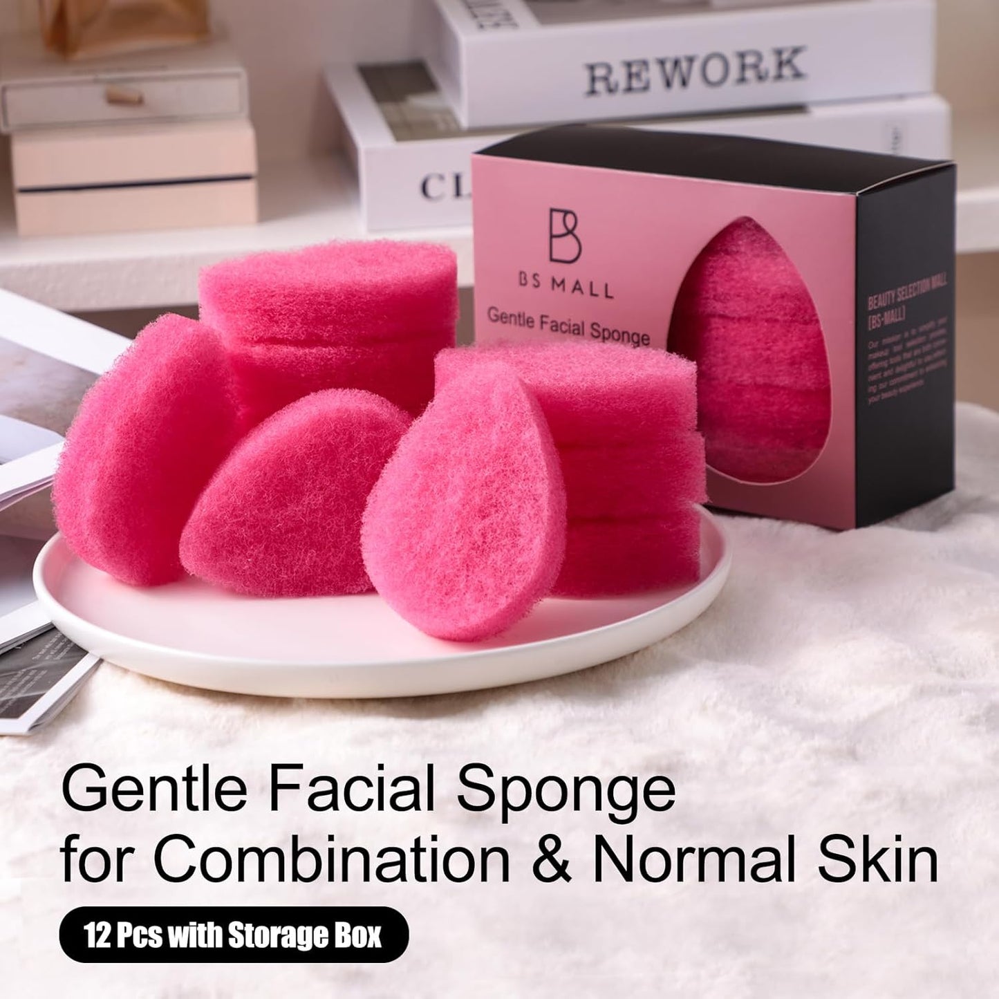 Face Scrubber BS-MALL – Exfoliating Facial Sponge for Deep Cleansing, Removes Blackheads, Remove Makeup, Perfect for Skin Care Routine 12 Pcs (Hot Pink-Soft Texture)