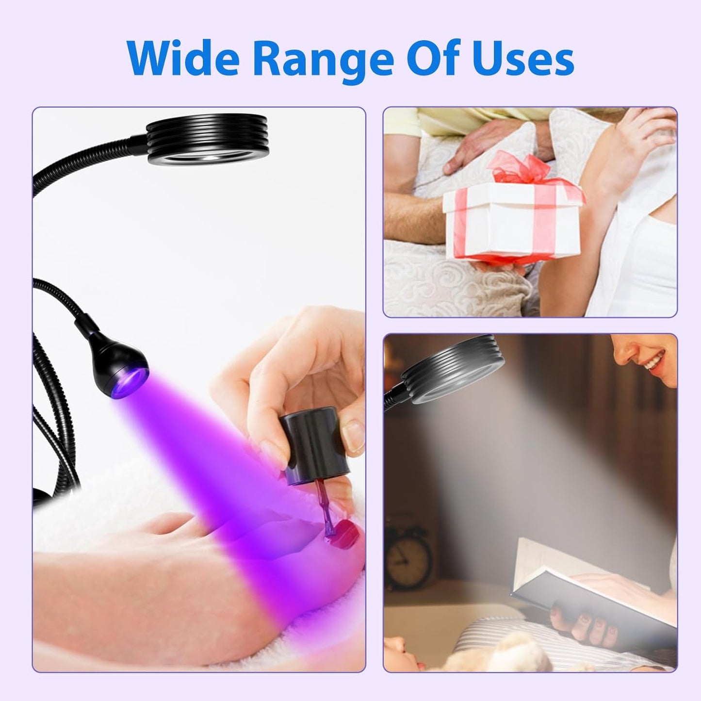 AORAEM LED Nail Lamp Double-Headed U V LED Light Quicky-Dry Nail Manicure Dryer Curing Light with Portable Gooseneck and Clamp Flash Cure U V Light for Gel Nails Professional Home DIY Salon Black