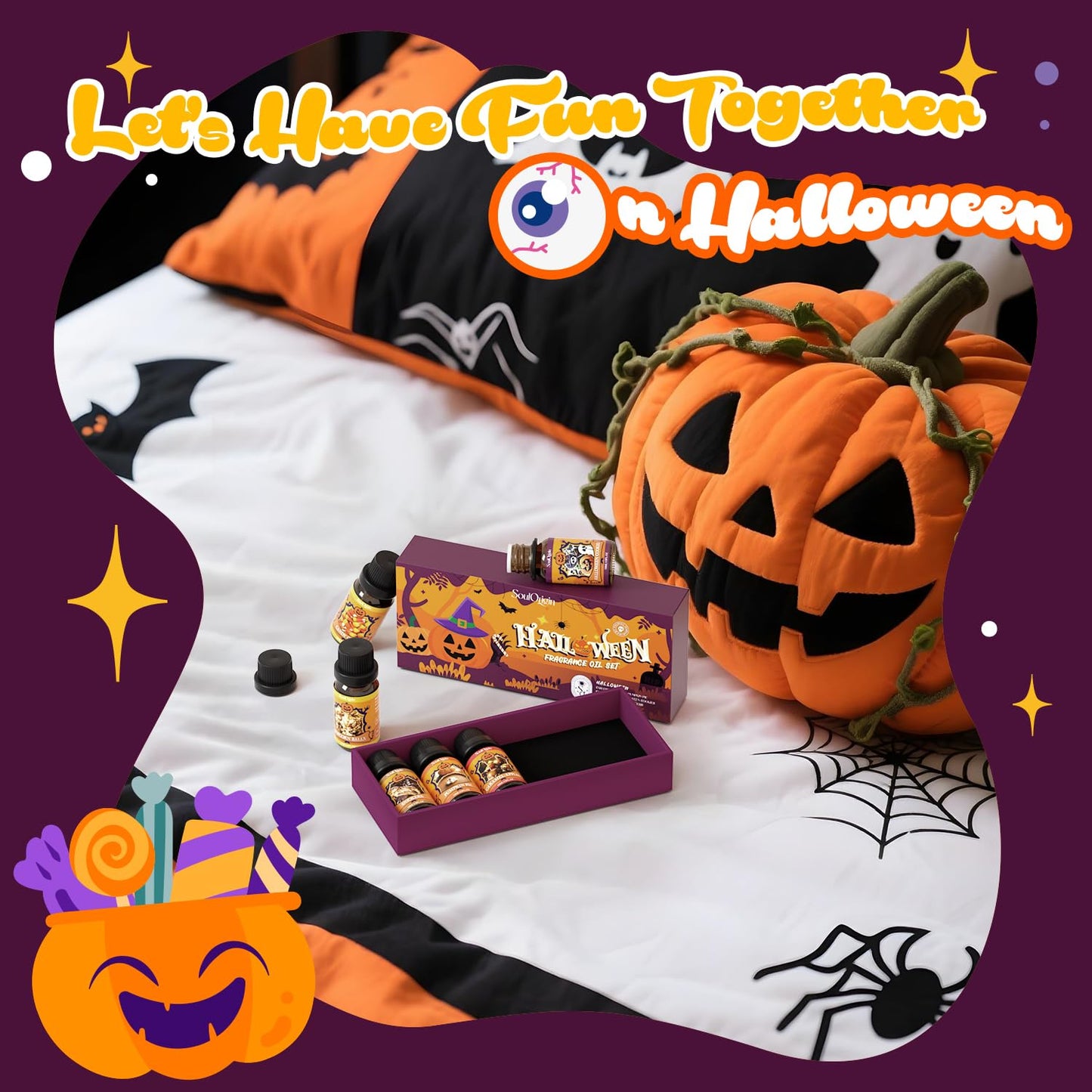 Halloween Fragrance Oils Set, Essential Oil for Diffuser, Diffuser Oil, Use for Soap Candle Making,Caramel Apples, Pumpkin Pie, Candy Corn, Halloween Cookies, Popcorn Balls, Snickers Bars
