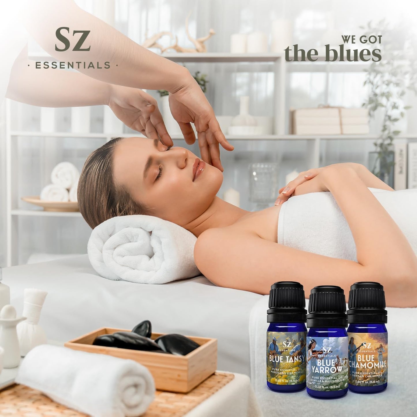 โ โWe Got The Bluesโ Essential Oils Set โ Blue Tansy, Yarrow & German Chamomile โ 3 x 6.5ml Bottles โ 100% Pure, Natural, Undiluted โ Therapeutic Grade & Vegan