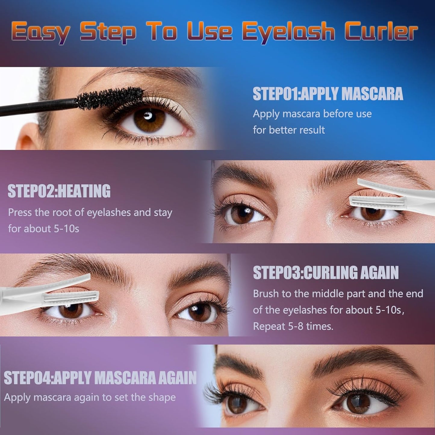 Heated Eyelash Curlers - 2 in 1 Clip- Type Electric lash Curler Best Seller 5S Heating Eyelash Curler LED Display 3 Temp Settings for Makeup Tools USB Rechargeable Natural Curling-White