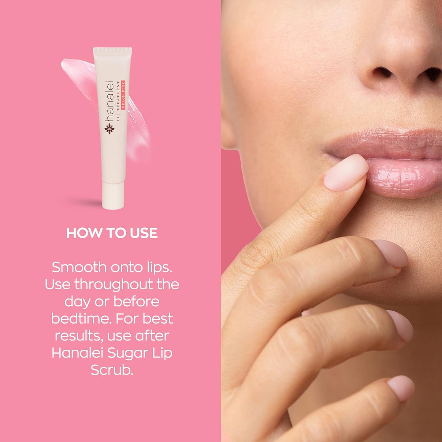 Hanalei Lip Treatment for Dry, Chapped Lips – Intensive Overnight Moisturizer with Kukui Oil, Shea Butter & Grapeseed Oil – Hydrating Balm for Healing Cracks – Peach Pink Tint, 15g – Cruelty-Free